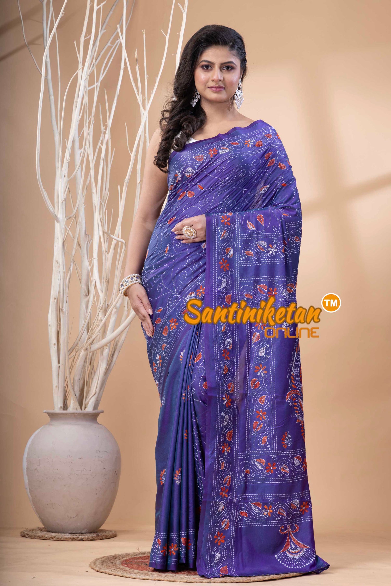 Bangalore Silk Kantha Stitch Saree SN202523791