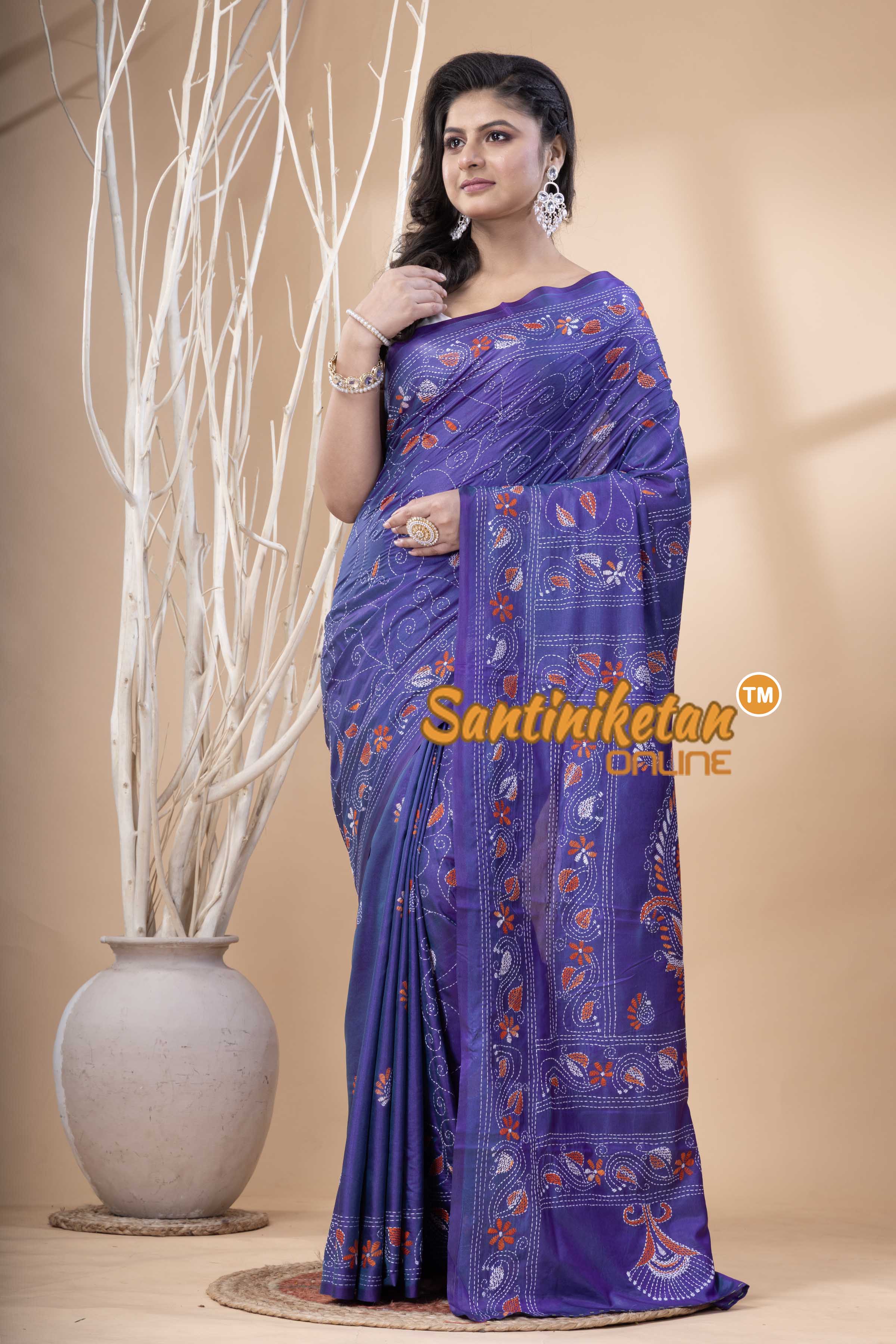 Bangalore Silk Kantha Stitch Saree SN202523791