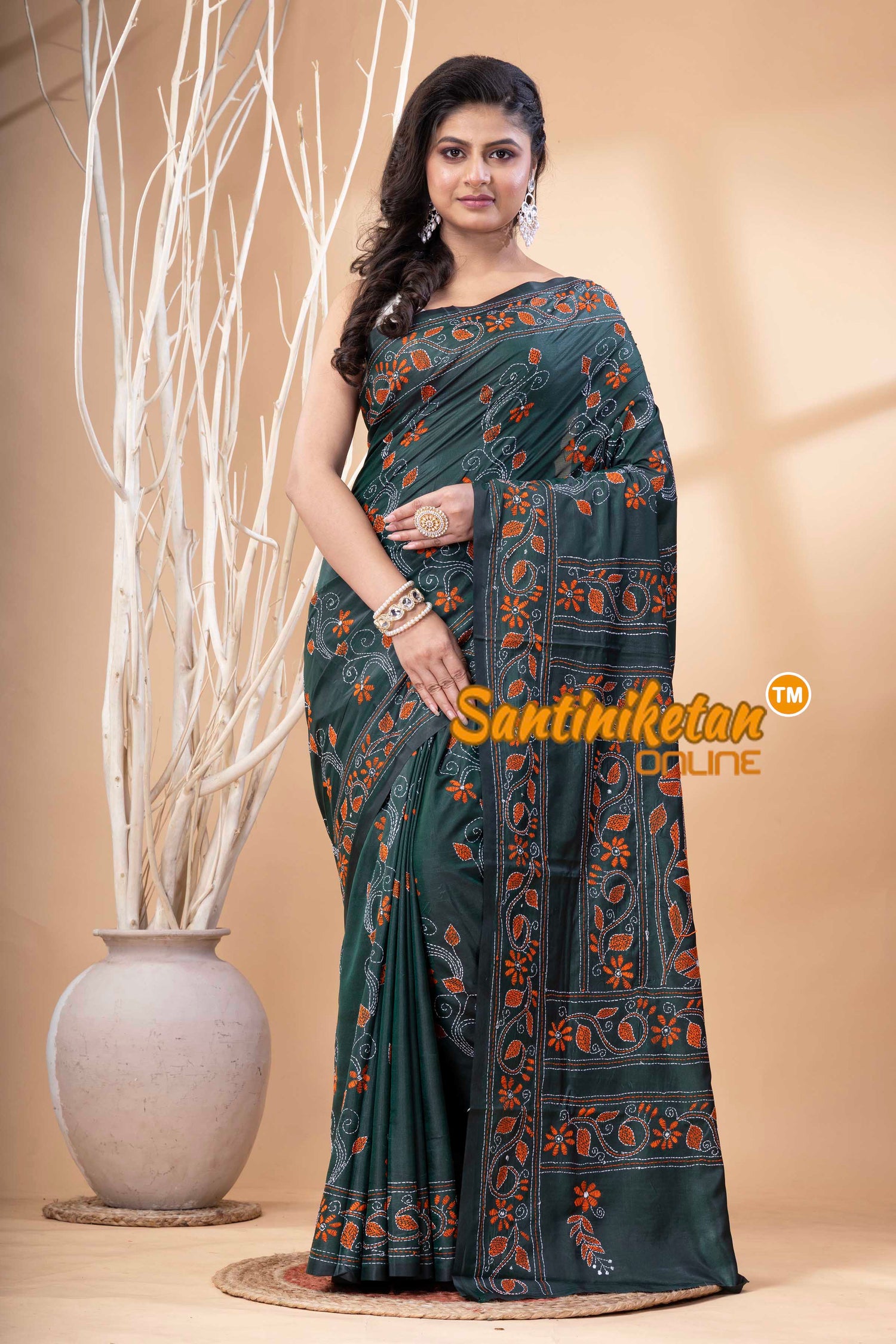 Bangalore Silk Kantha Stitch Saree SN202523821