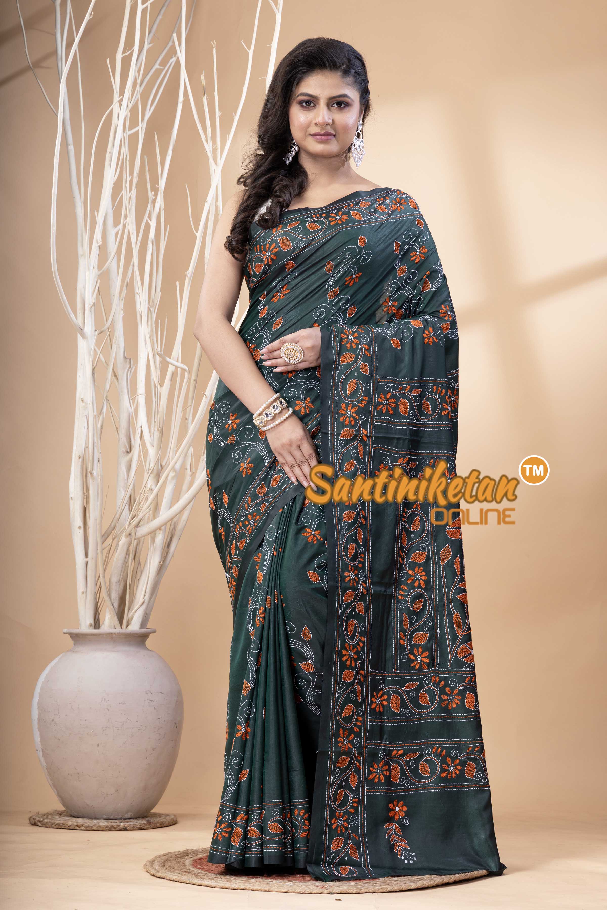 Bangalore Silk Kantha Stitch Saree SN202523821