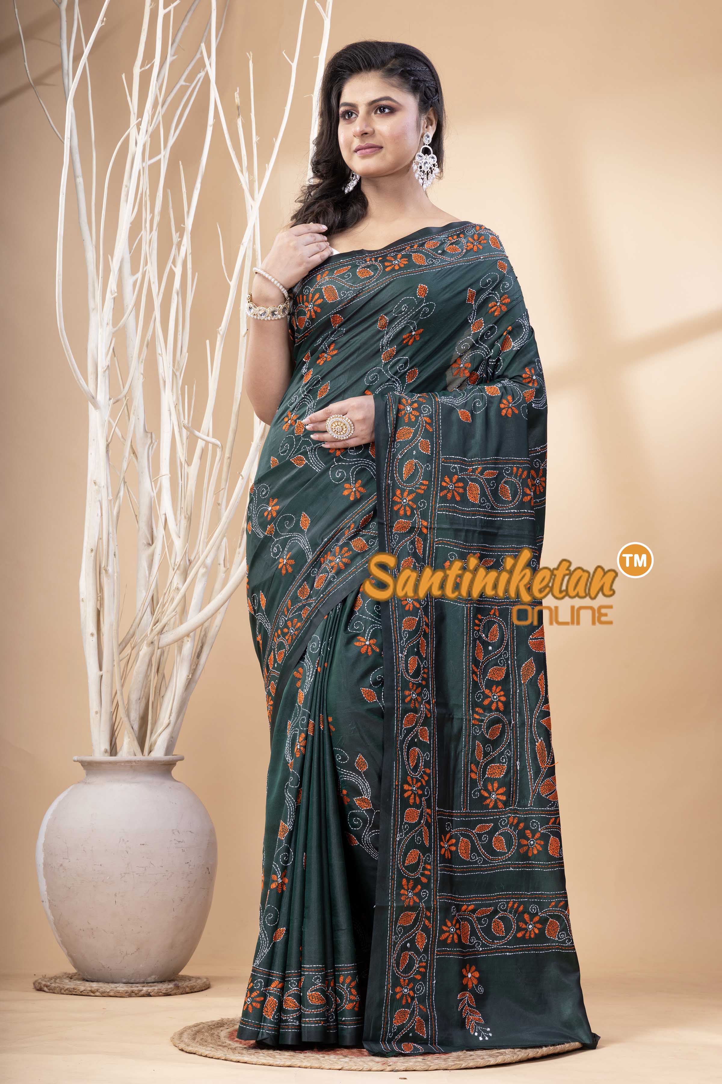 Bangalore Silk Kantha Stitch Saree SN202523821