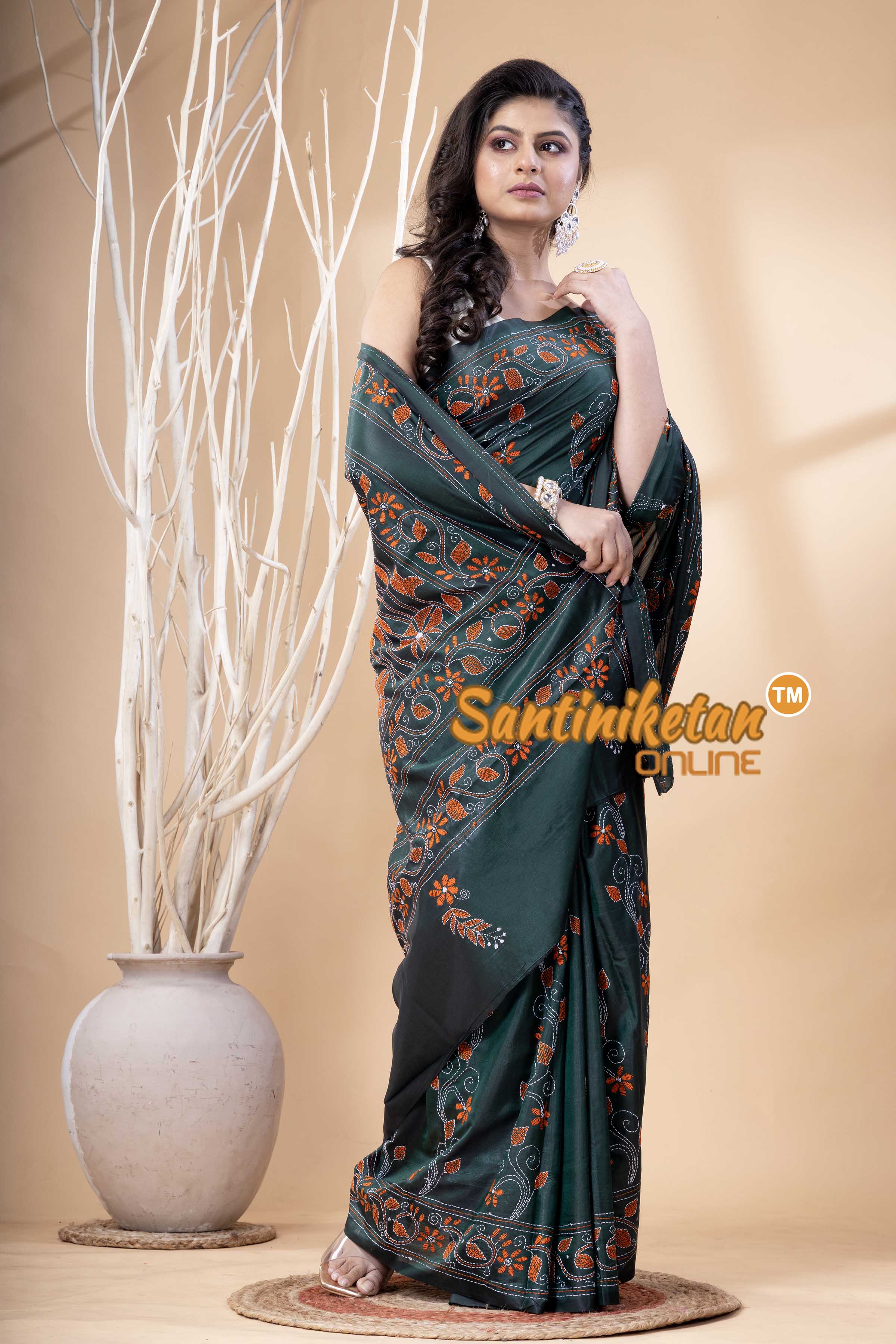 Bangalore Silk Kantha Stitch Saree SN202523821