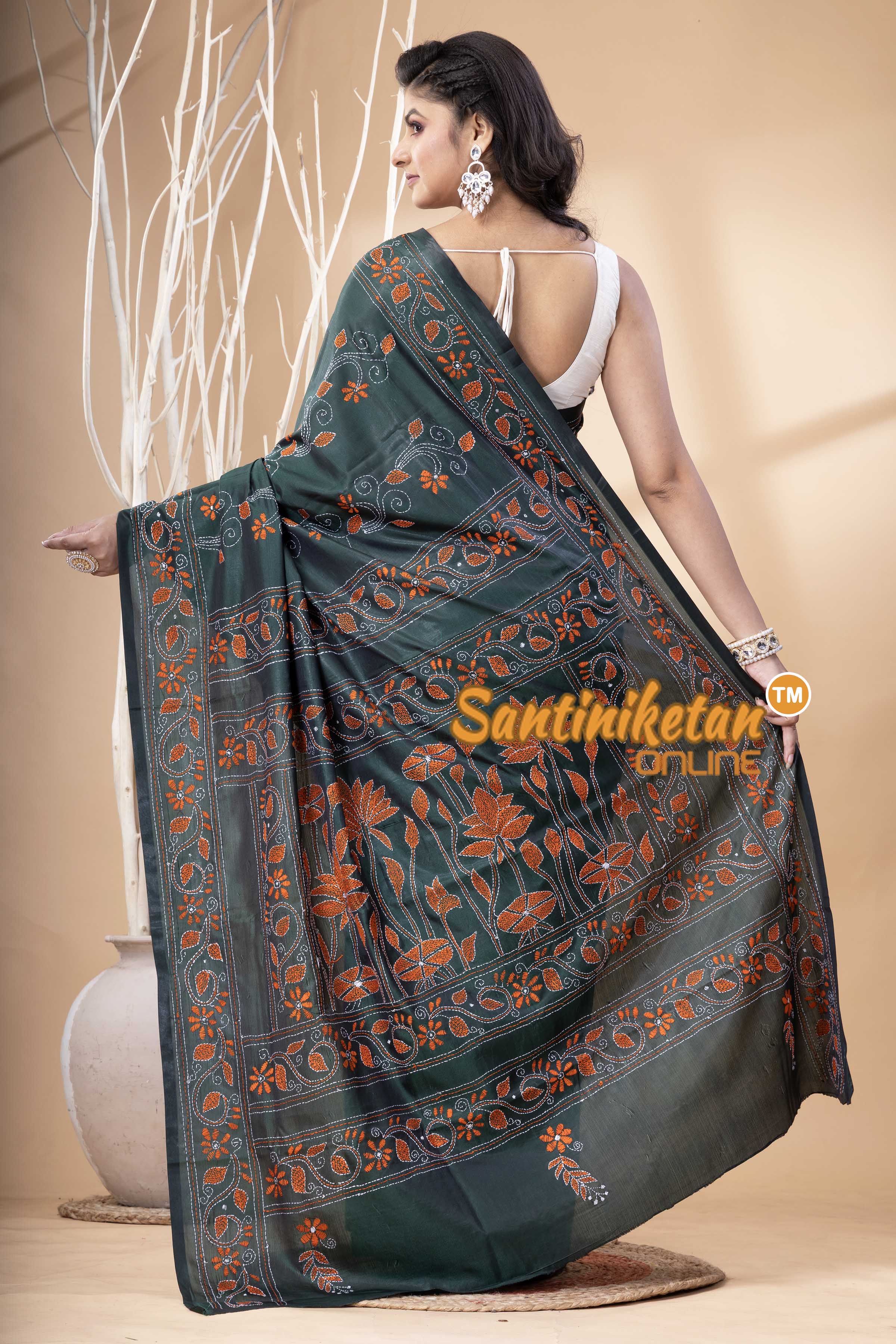 Bangalore Silk Kantha Stitch Saree SN202523821