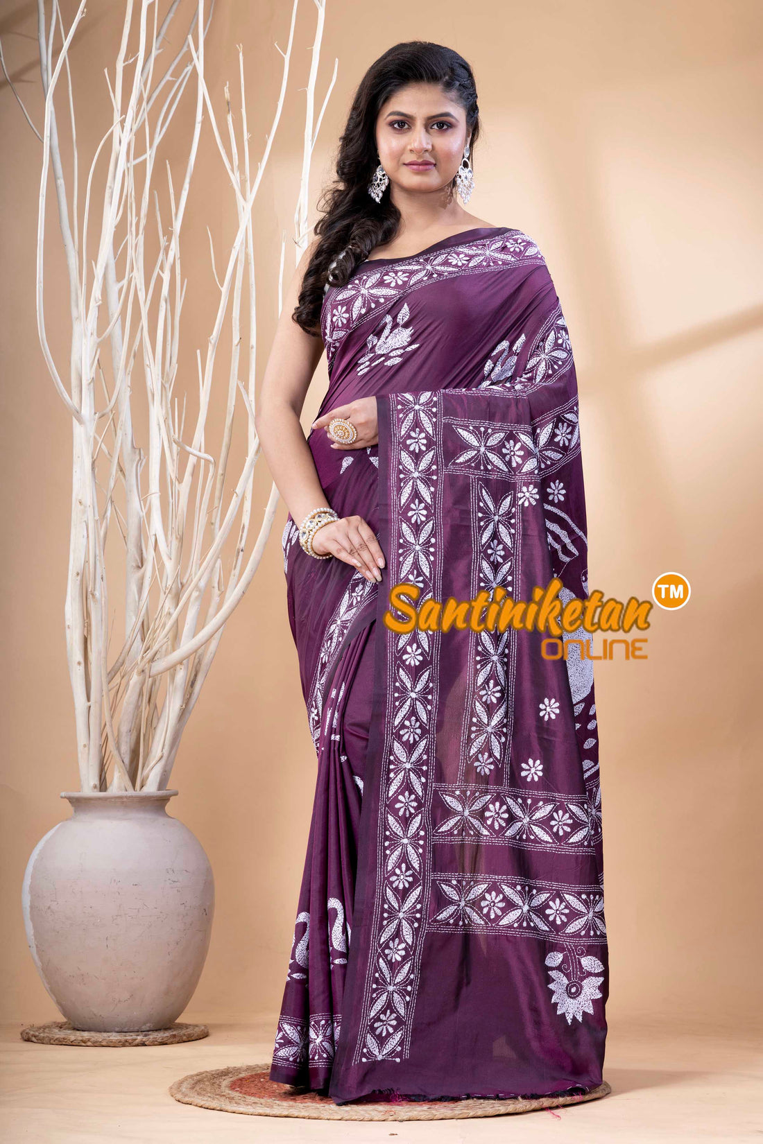 Bangalore Silk Kantha Stitch Saree SN202523827