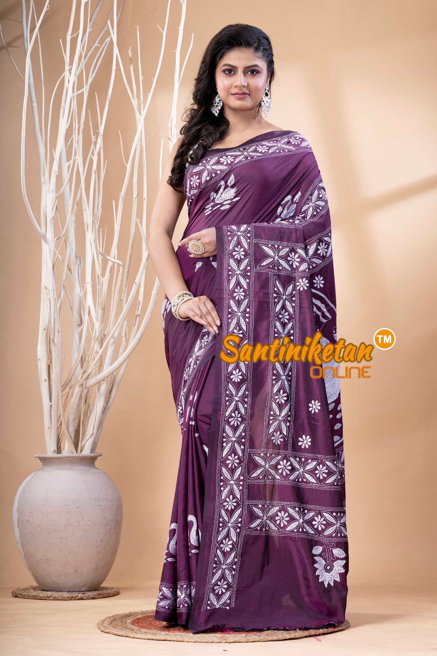 Bangalore Silk Kantha Stitch Saree SN202523827