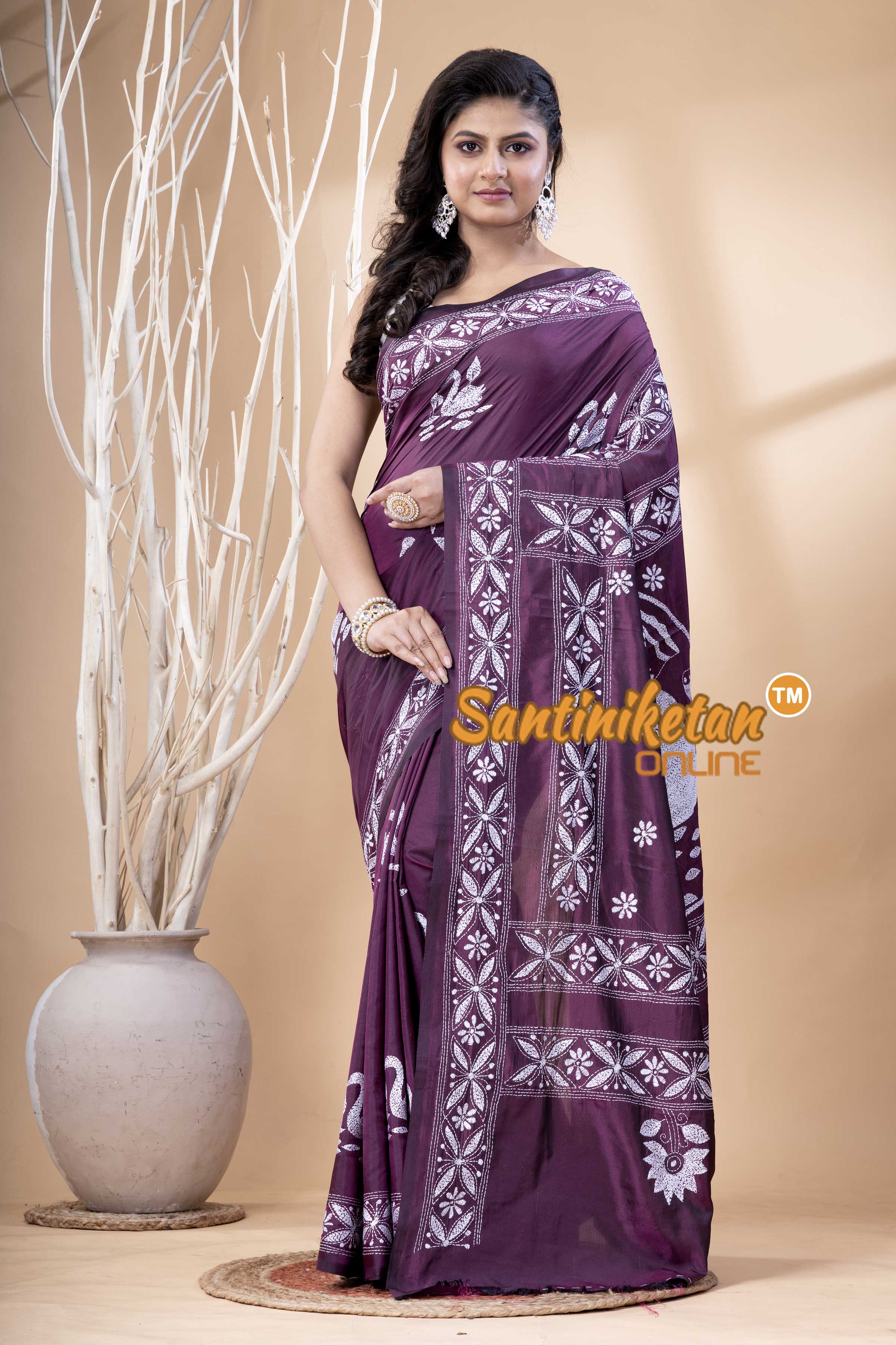 Bangalore Silk Kantha Stitch Saree SN202523827