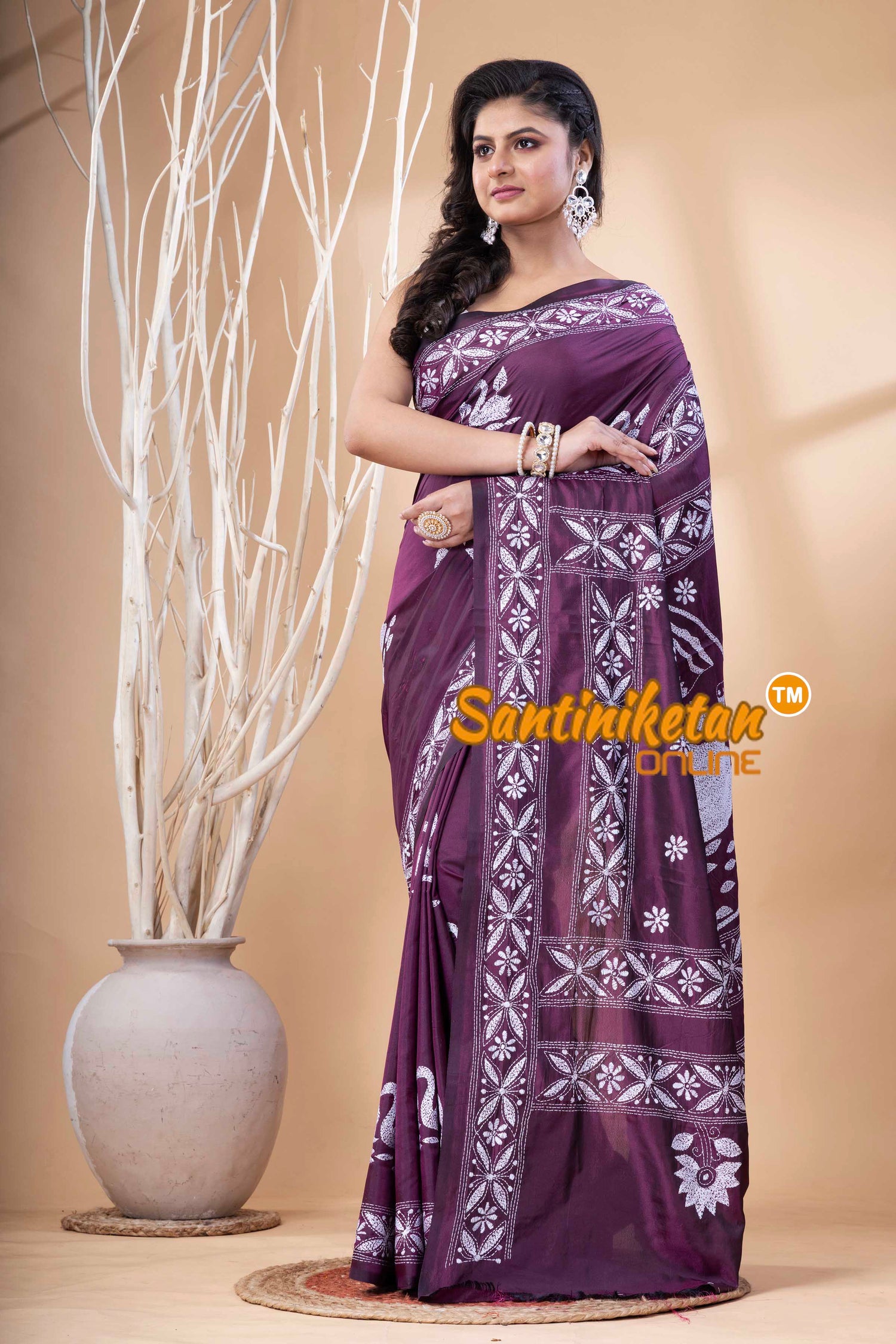 Bangalore Silk Kantha Stitch Saree SN202523827