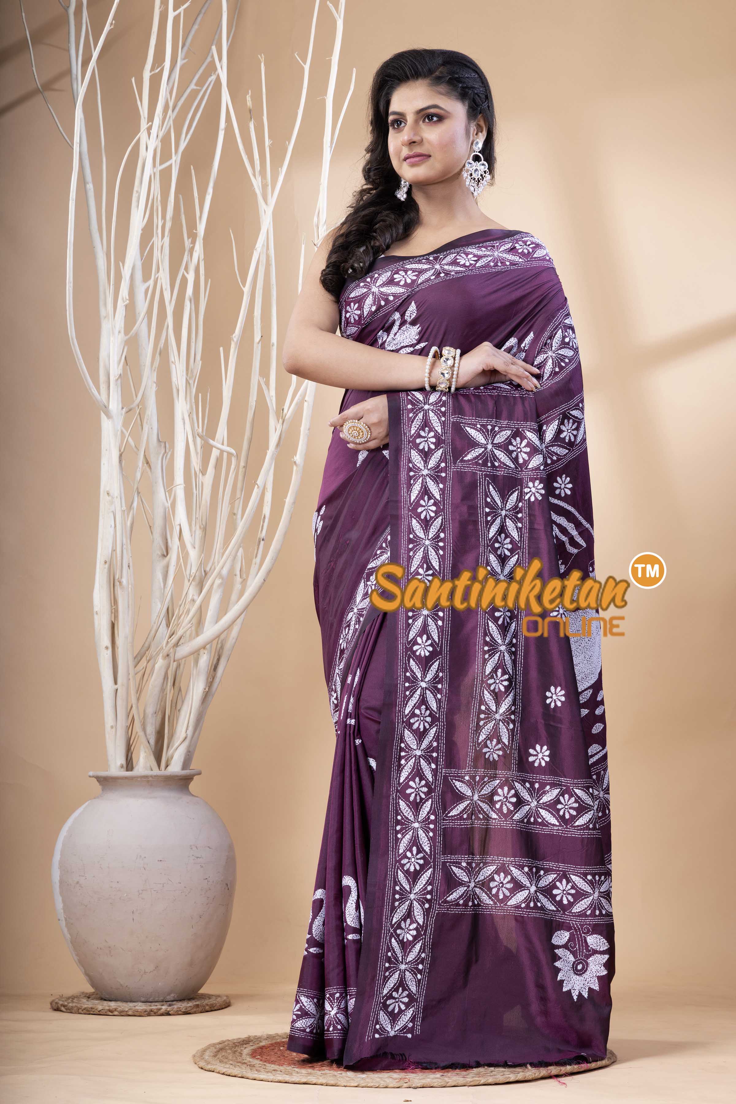 Bangalore Silk Kantha Stitch Saree SN202523827