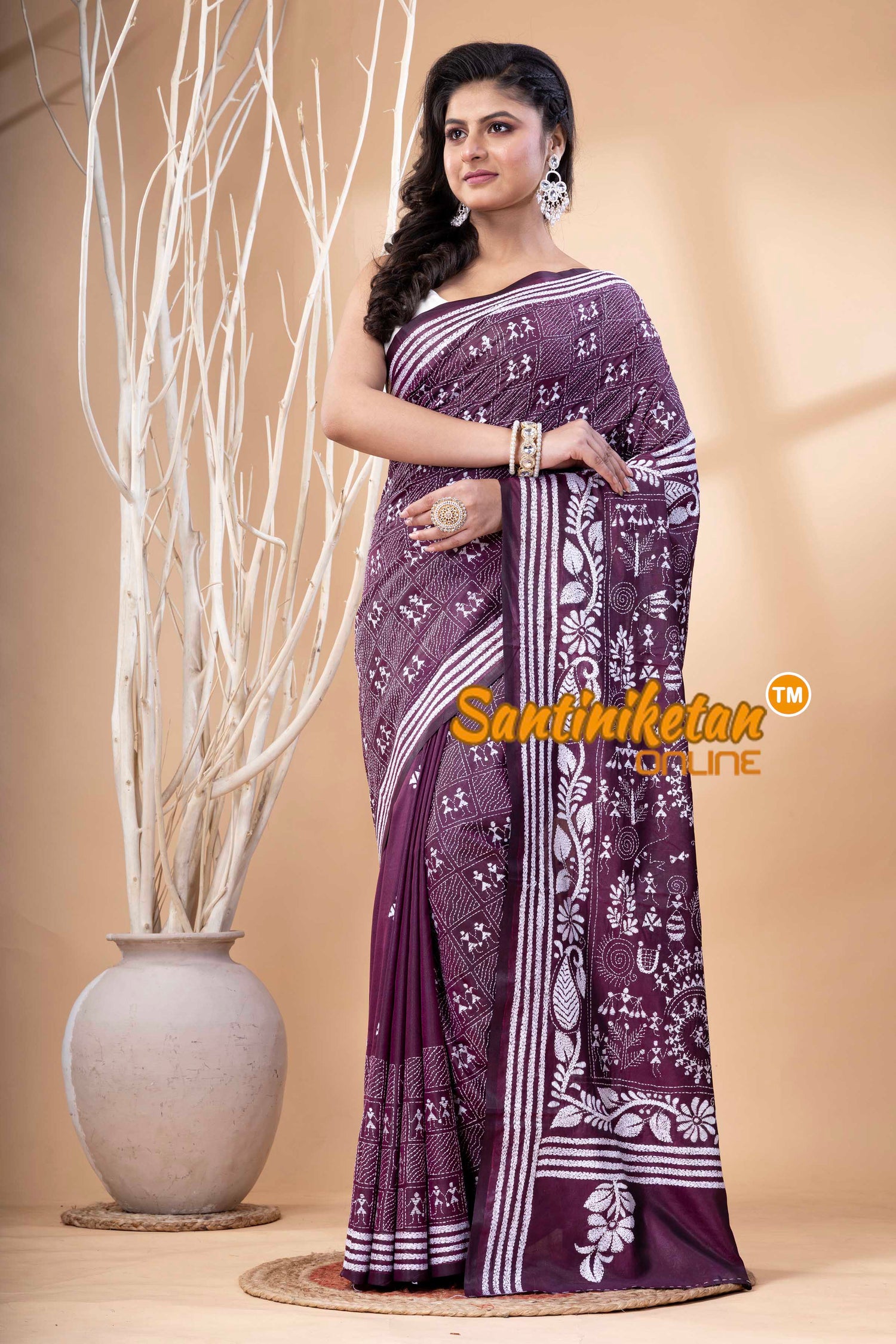 Bangalore Silk Kantha Stitch Saree SN202523839