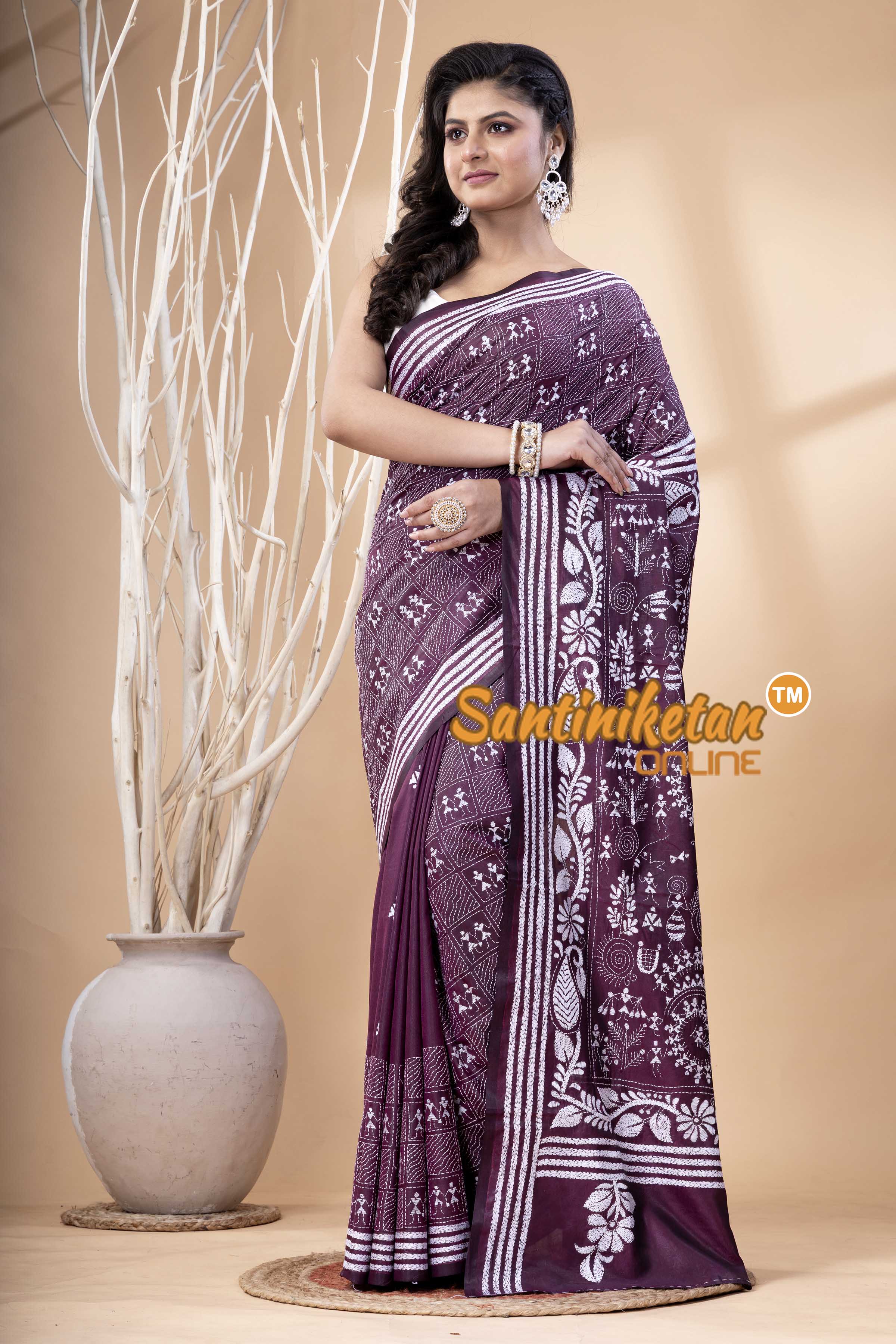 Bangalore Silk Kantha Stitch Saree SN202523839