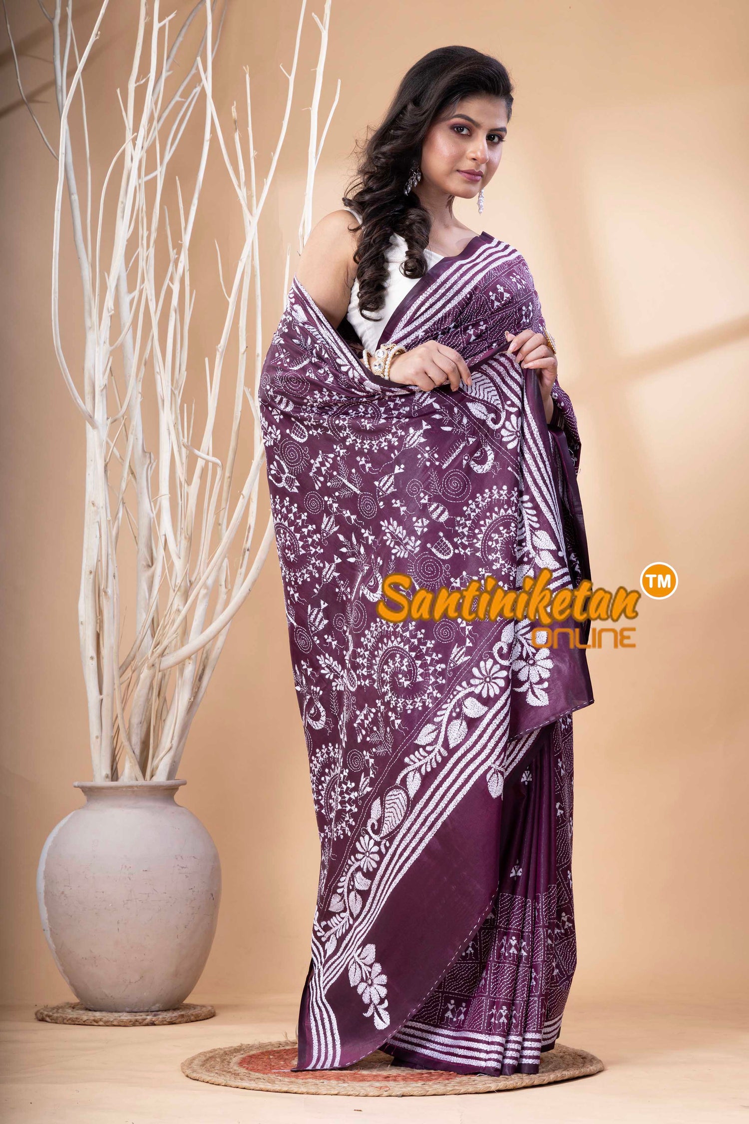 Bangalore Silk Kantha Stitch Saree SN202523839