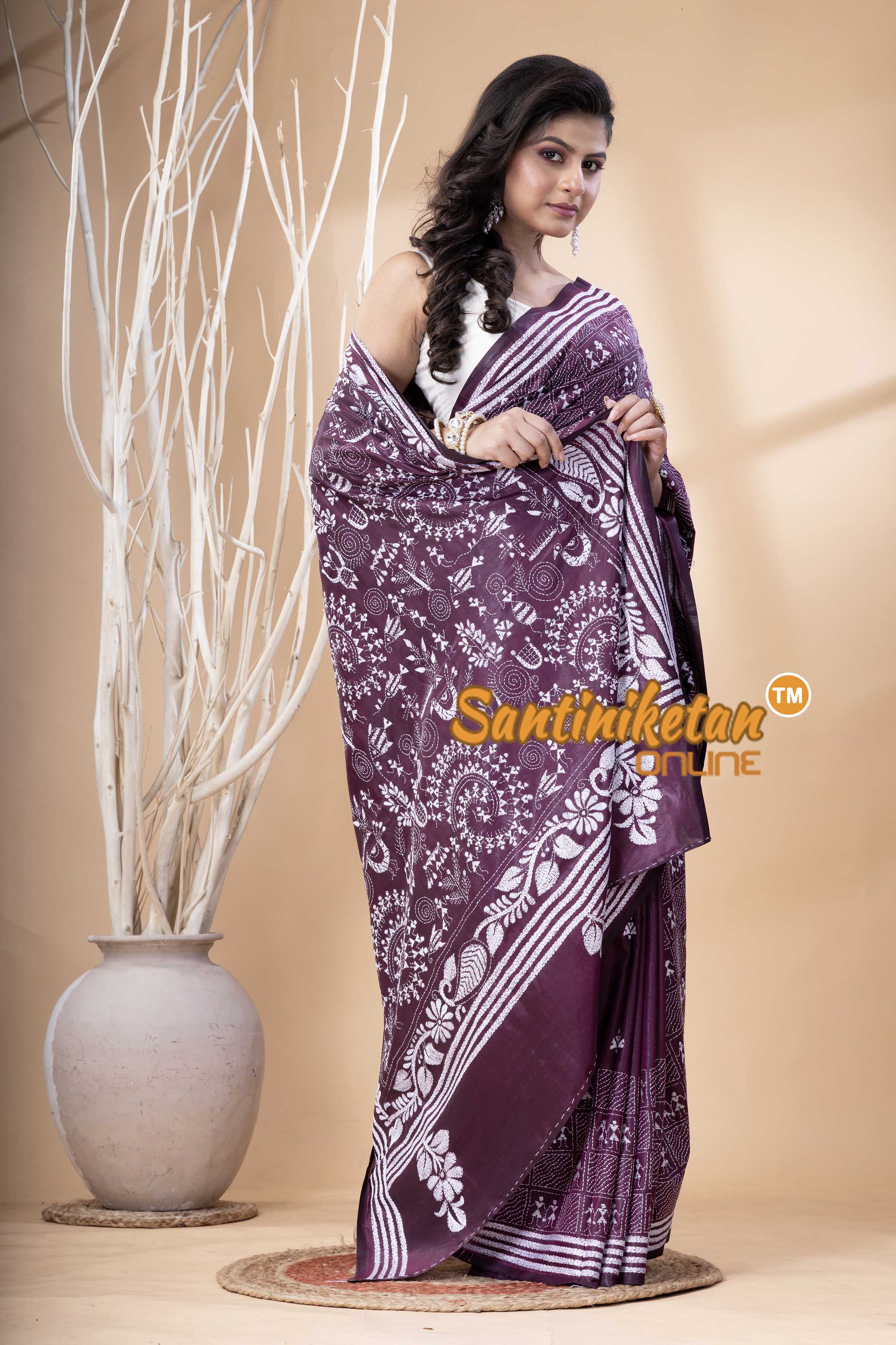 Bangalore Silk Kantha Stitch Saree SN202523839