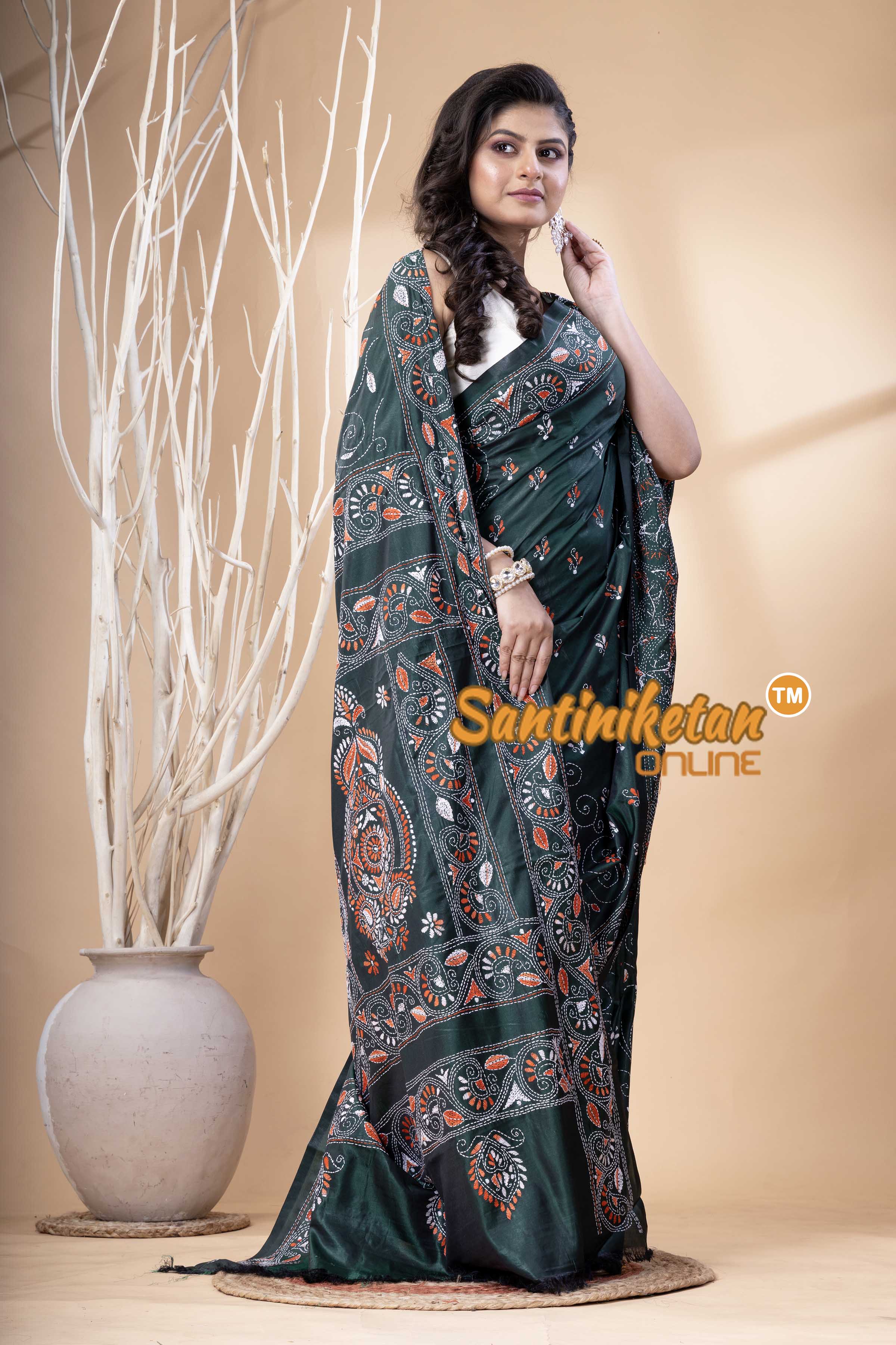 Bangalore Silk Kantha Stitch Saree SN202523845