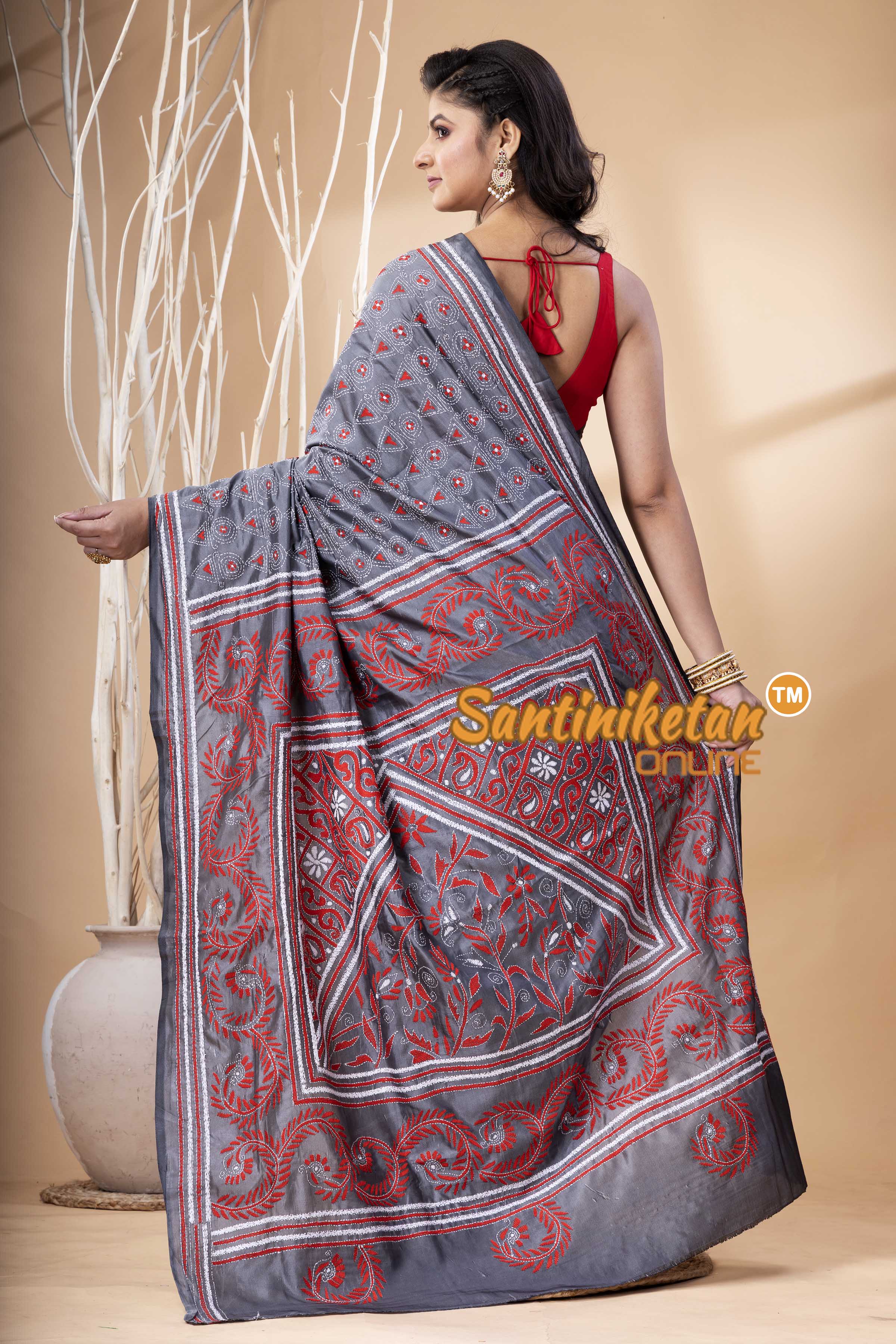 Bangalore Silk Kantha Stitch Saree SN202523882
