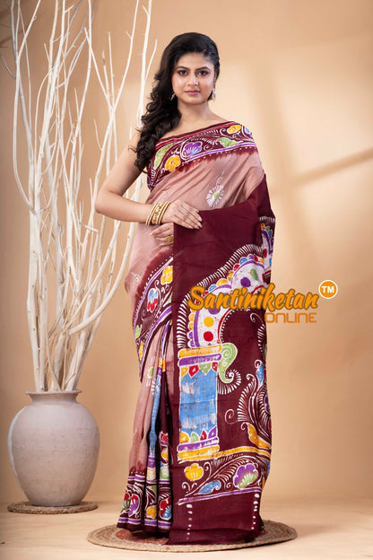 Hand Batik On Murshidabad Silk Saree SN202523888
