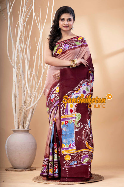 Hand Batik On Murshidabad Silk Saree SN202523888