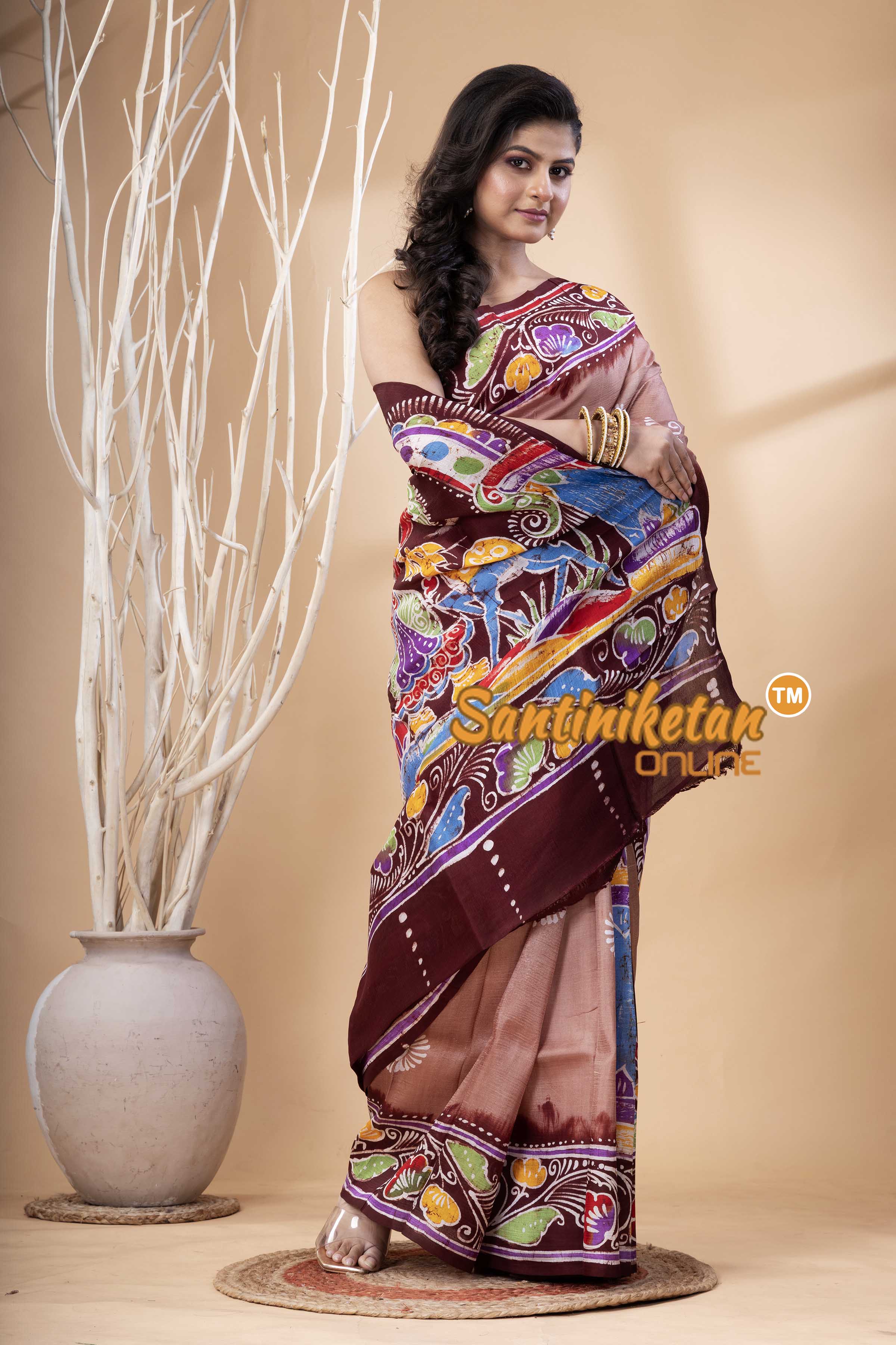 Hand Batik On Murshidabad Silk Saree SN202523888