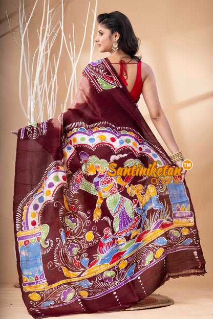 Hand Batik On Murshidabad Silk Saree SN202523888