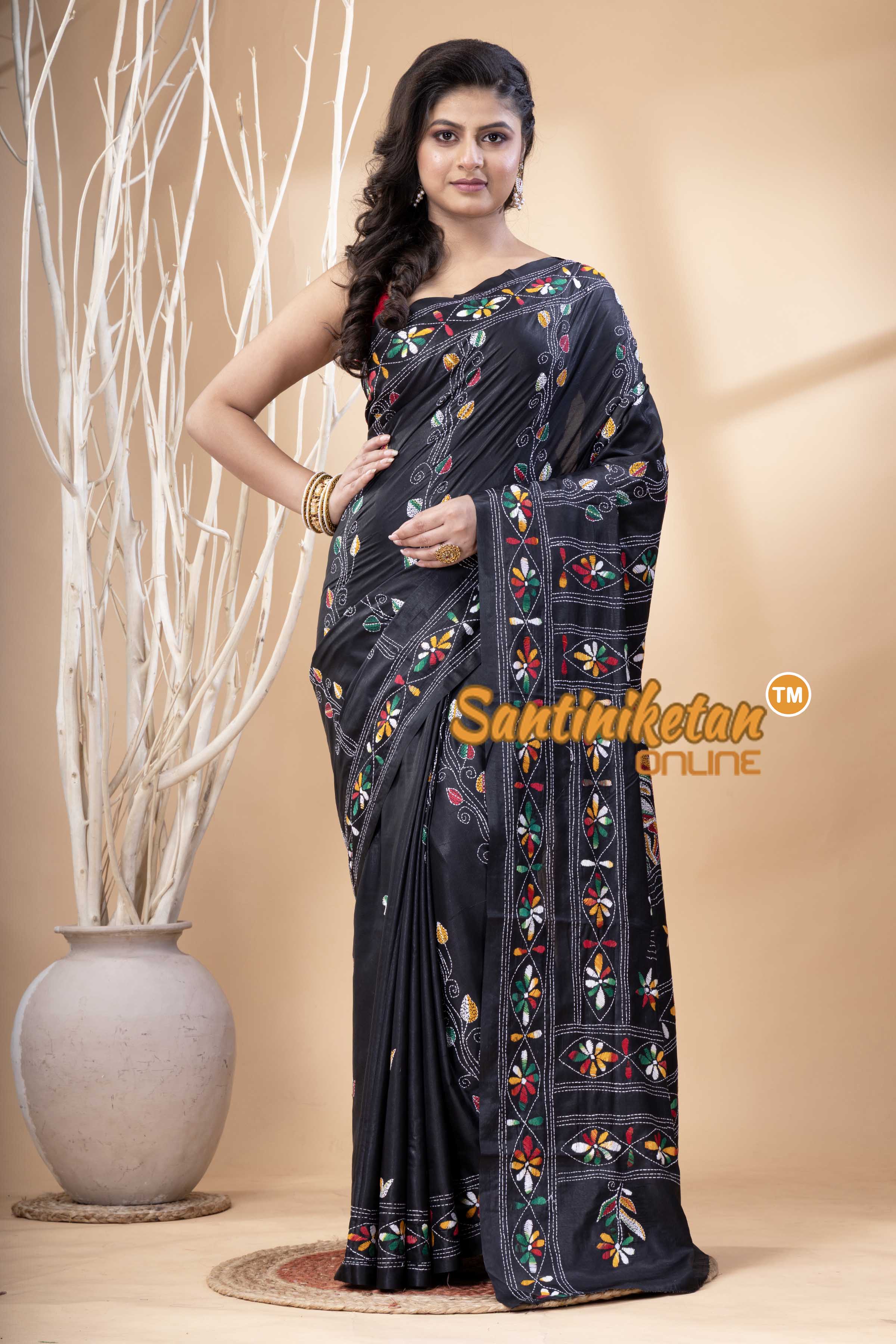 Bangalore Silk Kantha Stitch Saree SN202523894