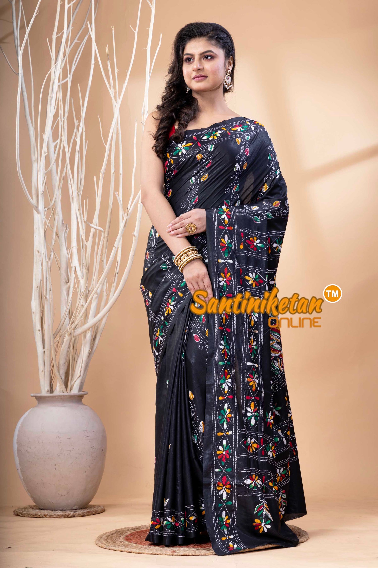 Bangalore Silk Kantha Stitch Saree SN202523894
