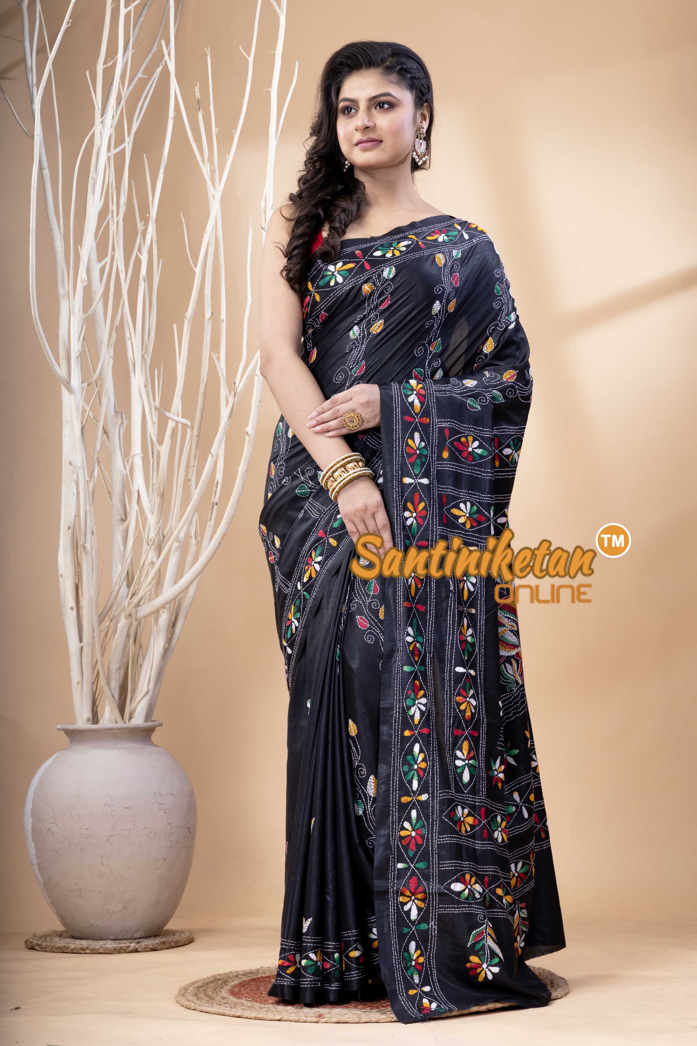 Bangalore Silk Kantha Stitch Saree SN202523894