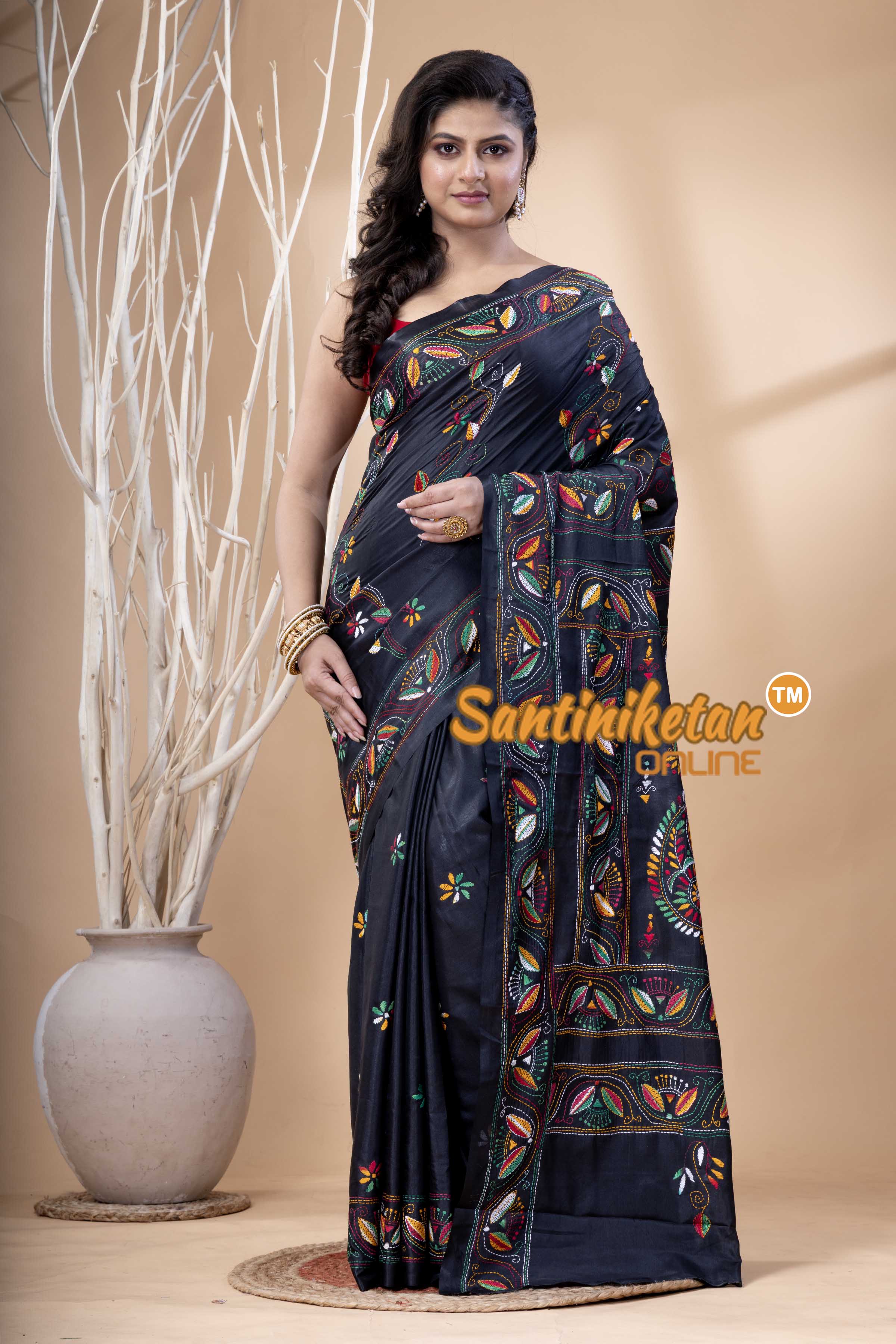Bangalore Silk Kantha Stitch Saree SN202523901