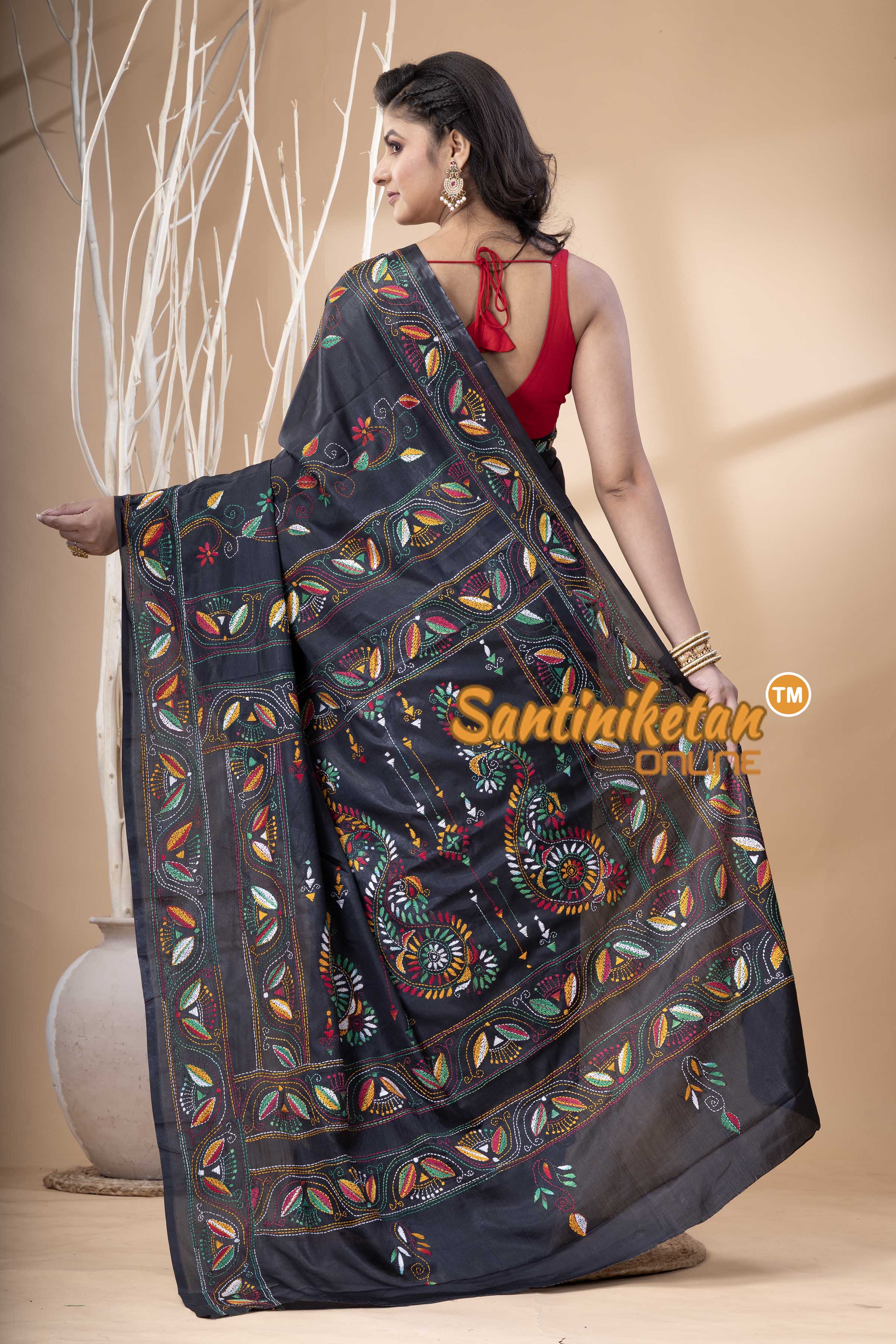 Bangalore Silk Kantha Stitch Saree SN202523901