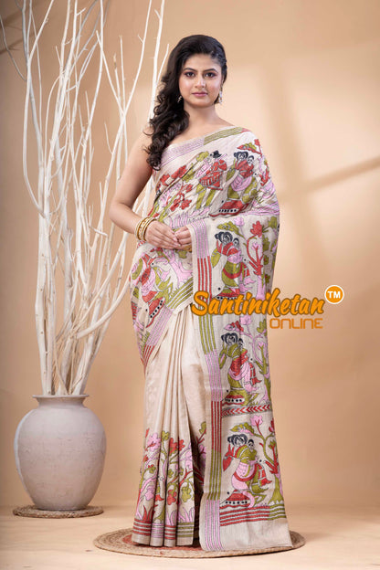 Pure Gachi Tussar Multicolor Thread Work Kantha Stitch Saree SN202523907