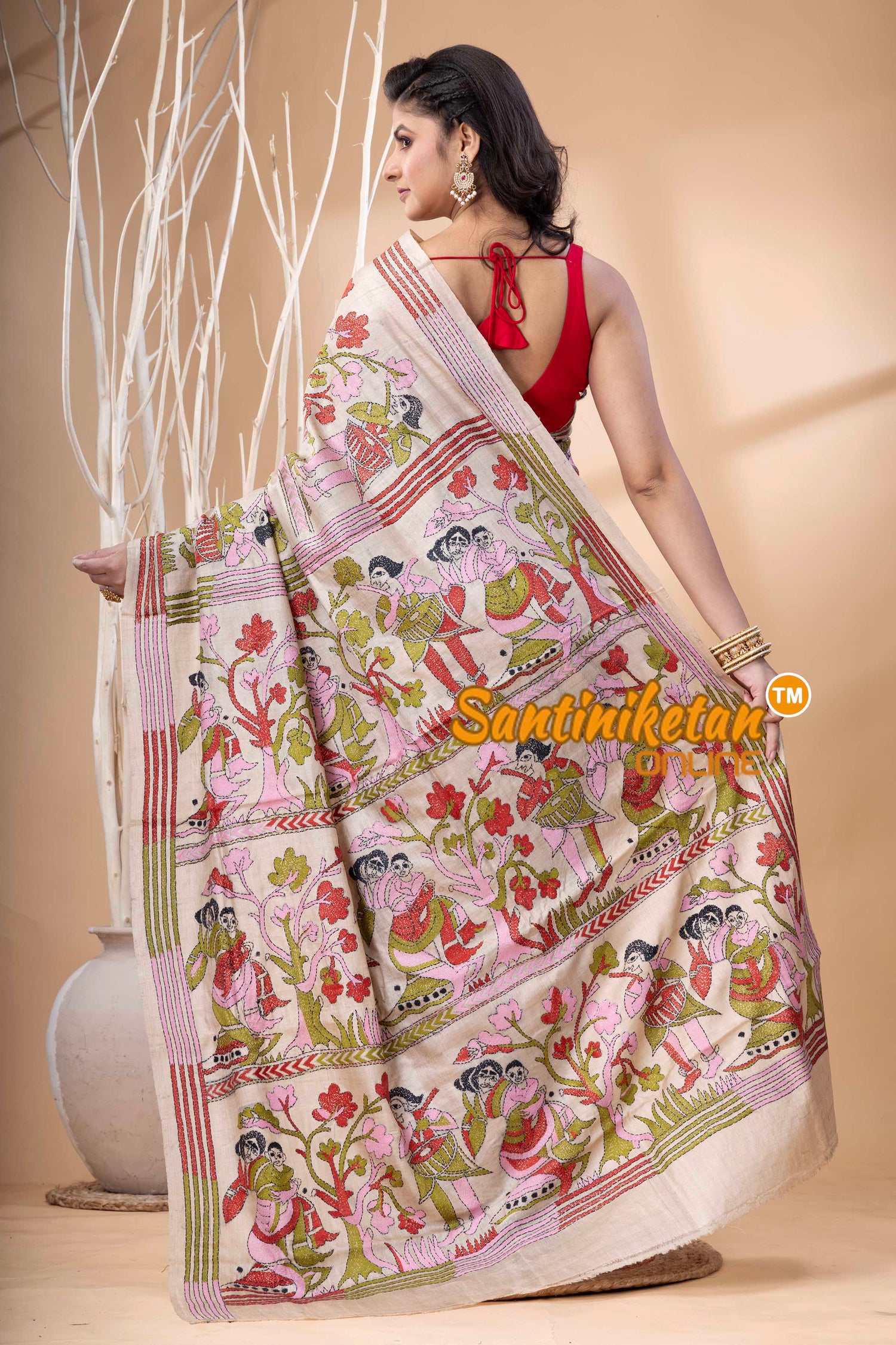 Pure Gachi Tussar Multicolor Thread Work Kantha Stitch Saree SN202523907