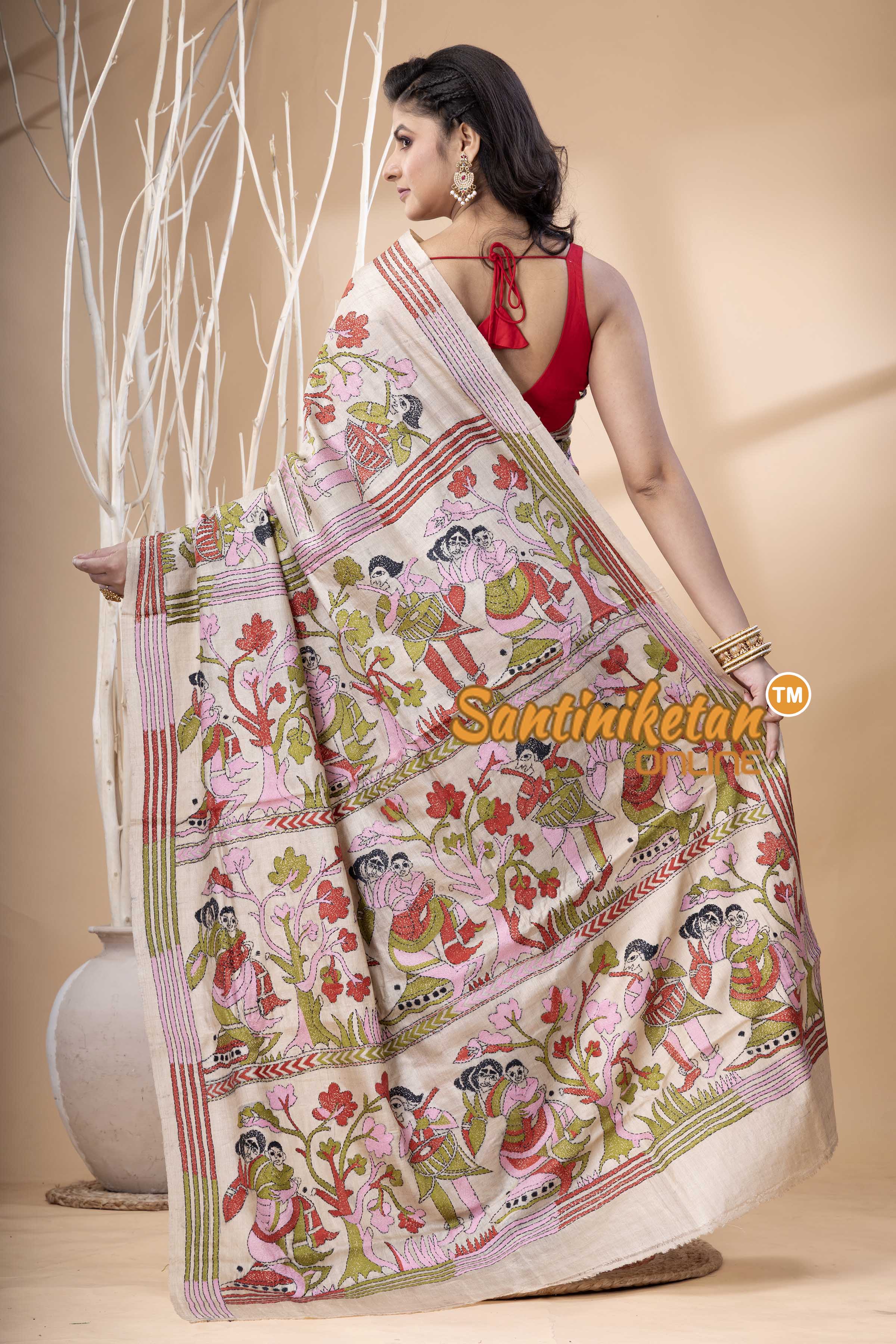 Pure Gachi Tussar Multicolor Thread Work Kantha Stitch Saree SN202523907