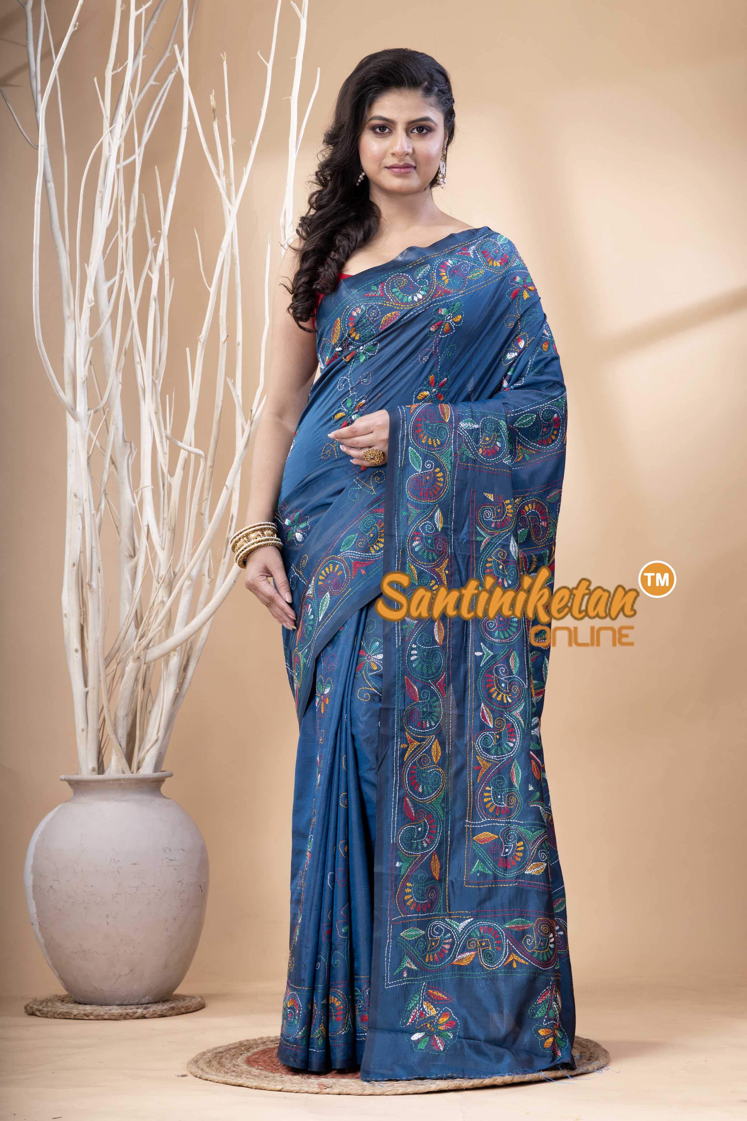 Bangalore Silk Kantha Stitch Saree SN202523913