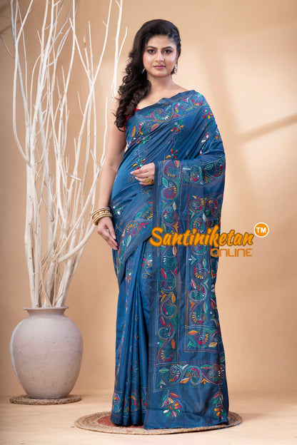 Bangalore Silk Kantha Stitch Saree SN202523913