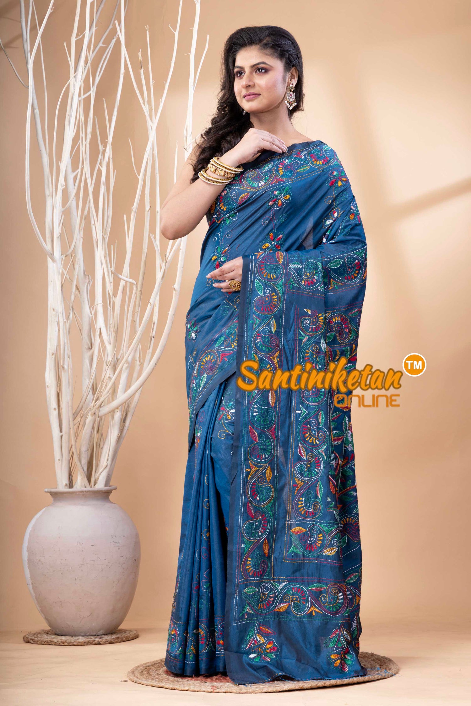 Bangalore Silk Kantha Stitch Saree SN202523913