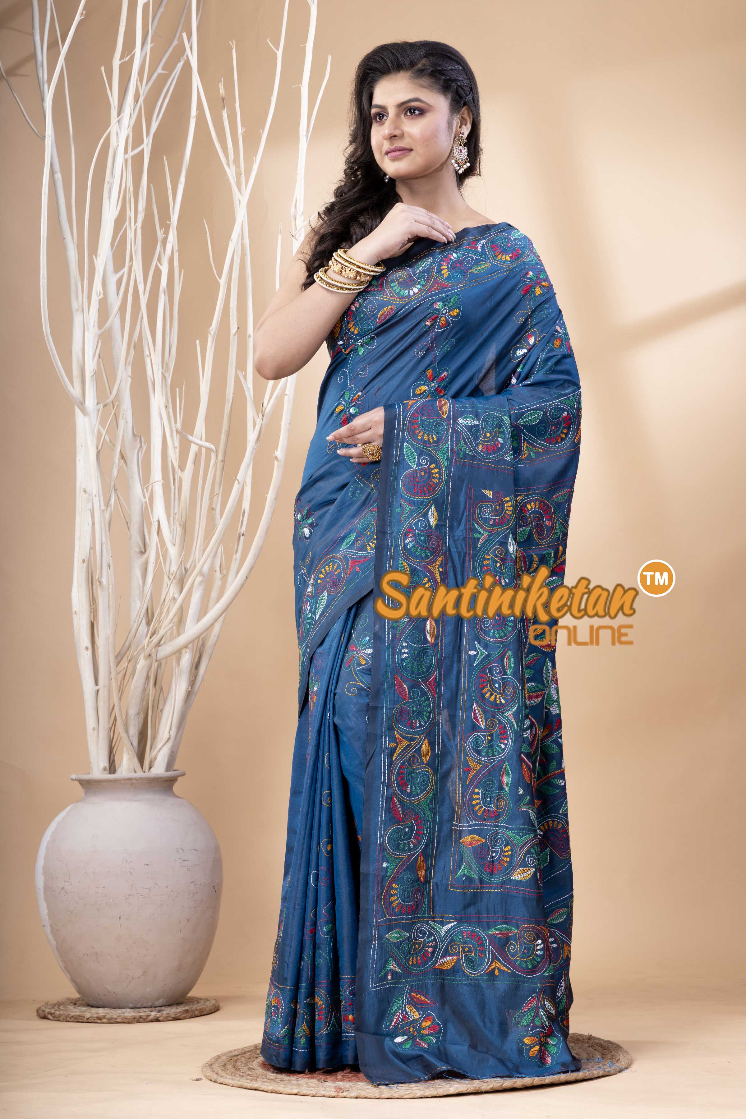 Bangalore Silk Kantha Stitch Saree SN202523913