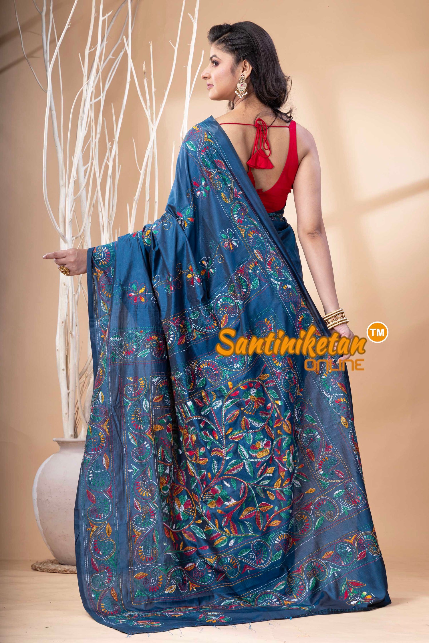 Bangalore Silk Kantha Stitch Saree SN202523913