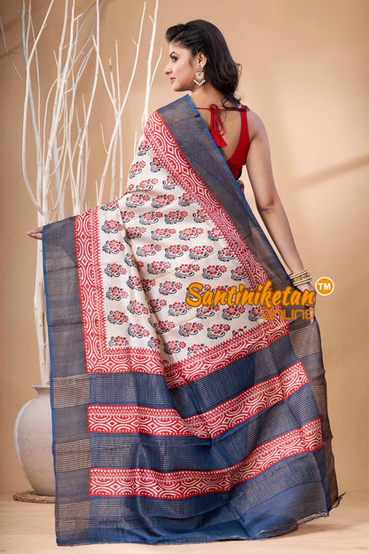 Pure Zari Tussar Hand Block Painted Saree SN202523975