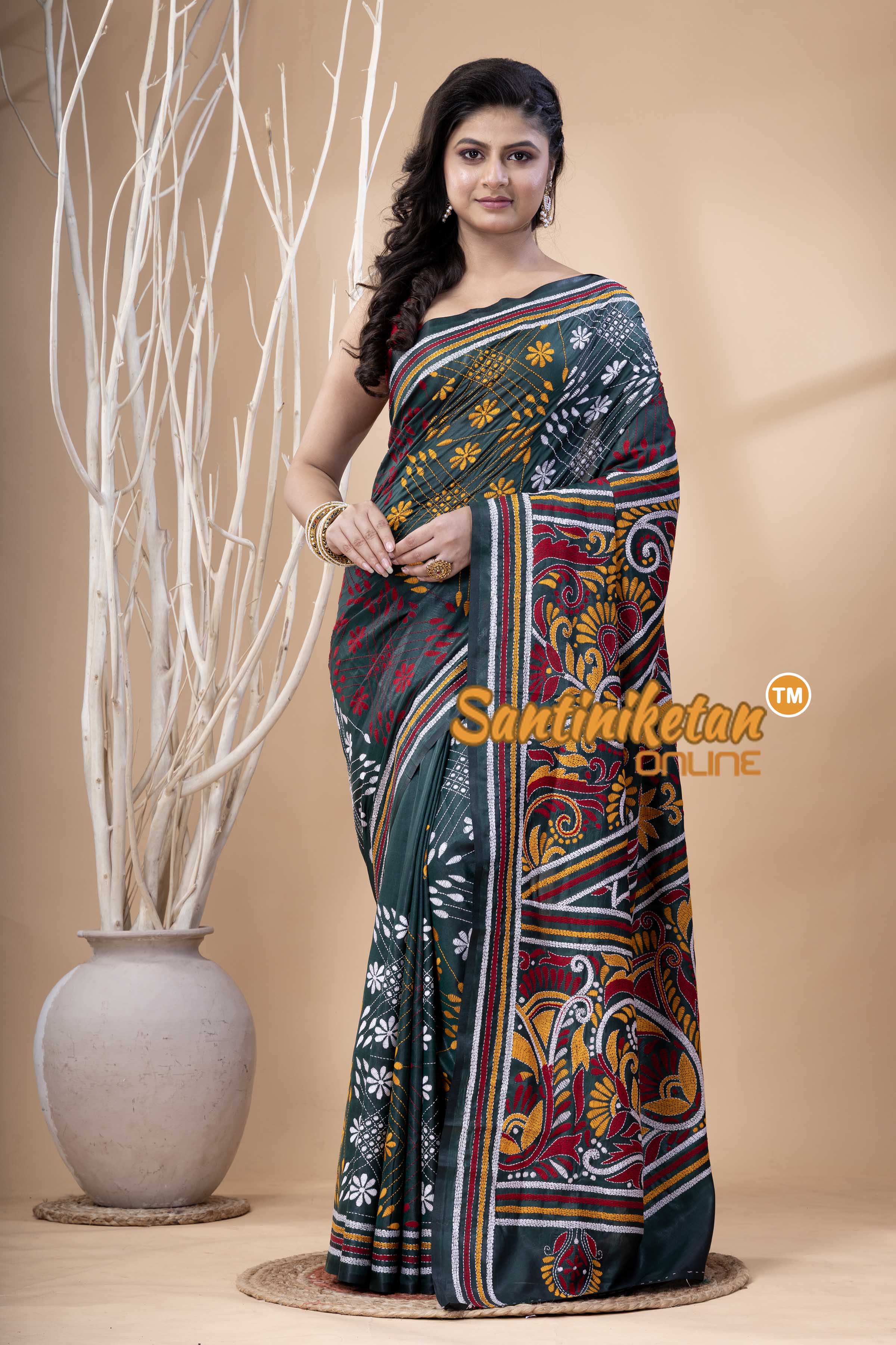 Bangalore Silk Kantha Stitch Saree SN202523993