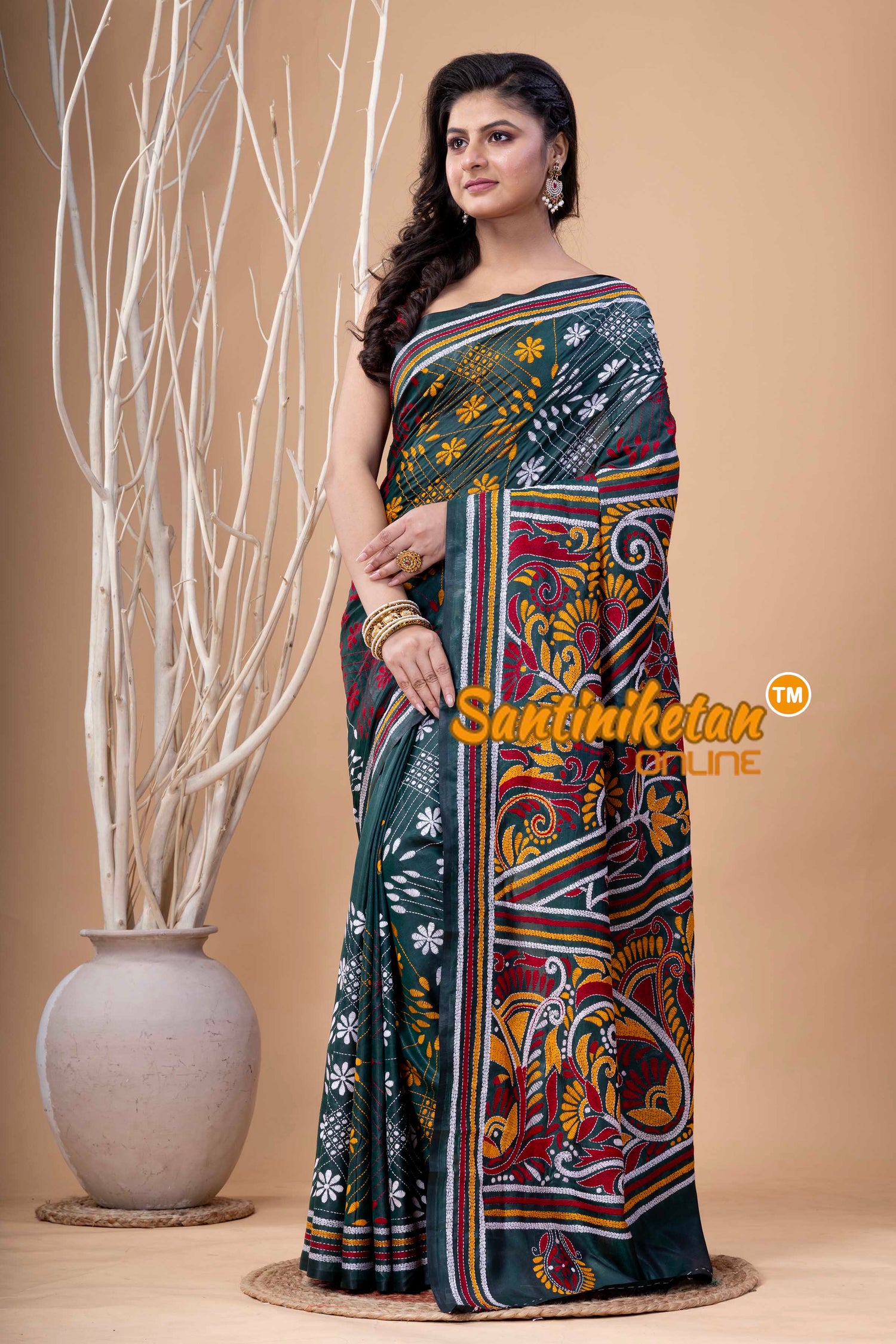Bangalore Silk Kantha Stitch Saree SN202523993