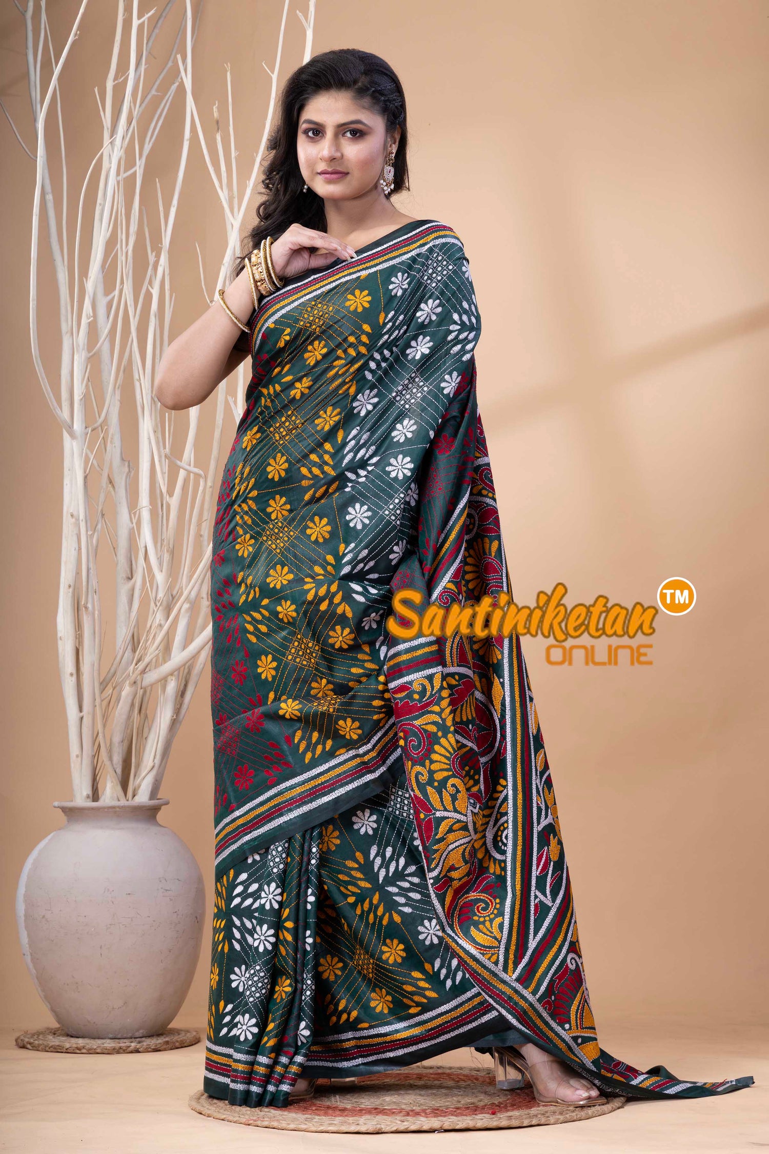 Bangalore Silk Kantha Stitch Saree SN202523993