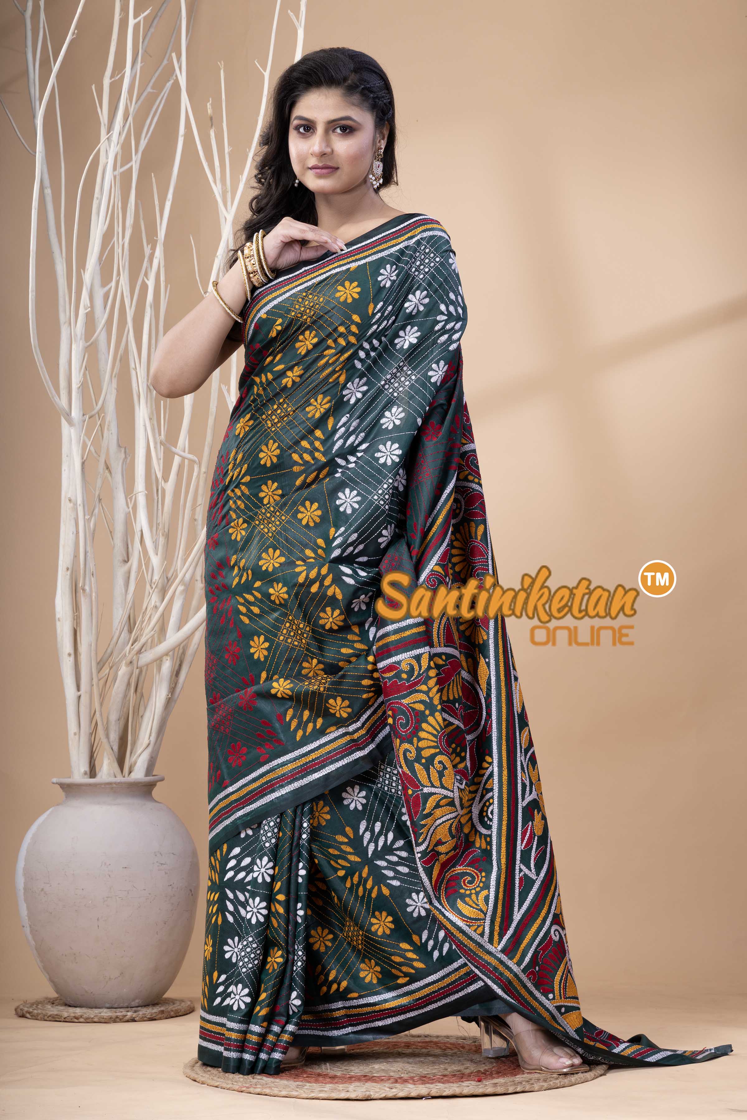 Bangalore Silk Kantha Stitch Saree SN202523993