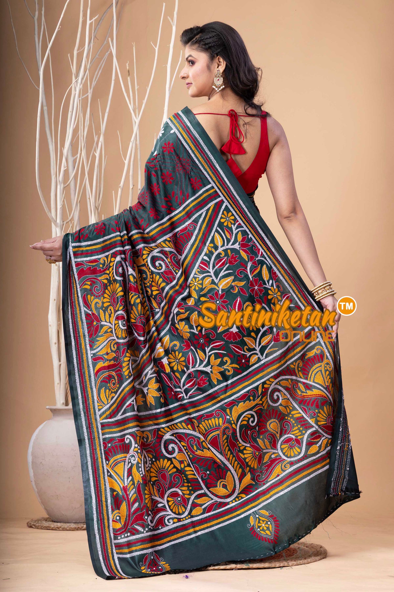Bangalore Silk Kantha Stitch Saree SN202523993