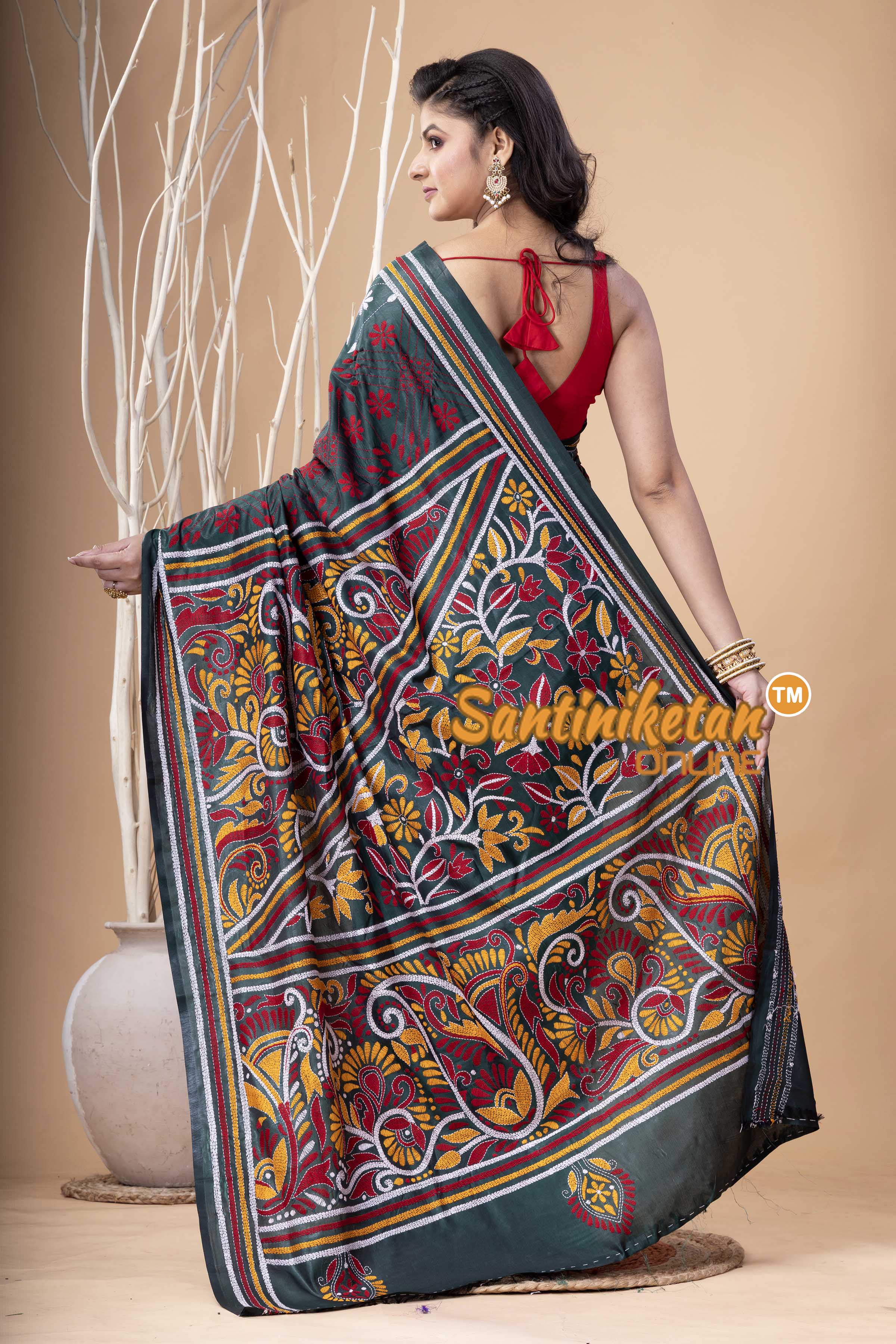 Bangalore Silk Kantha Stitch Saree SN202523993
