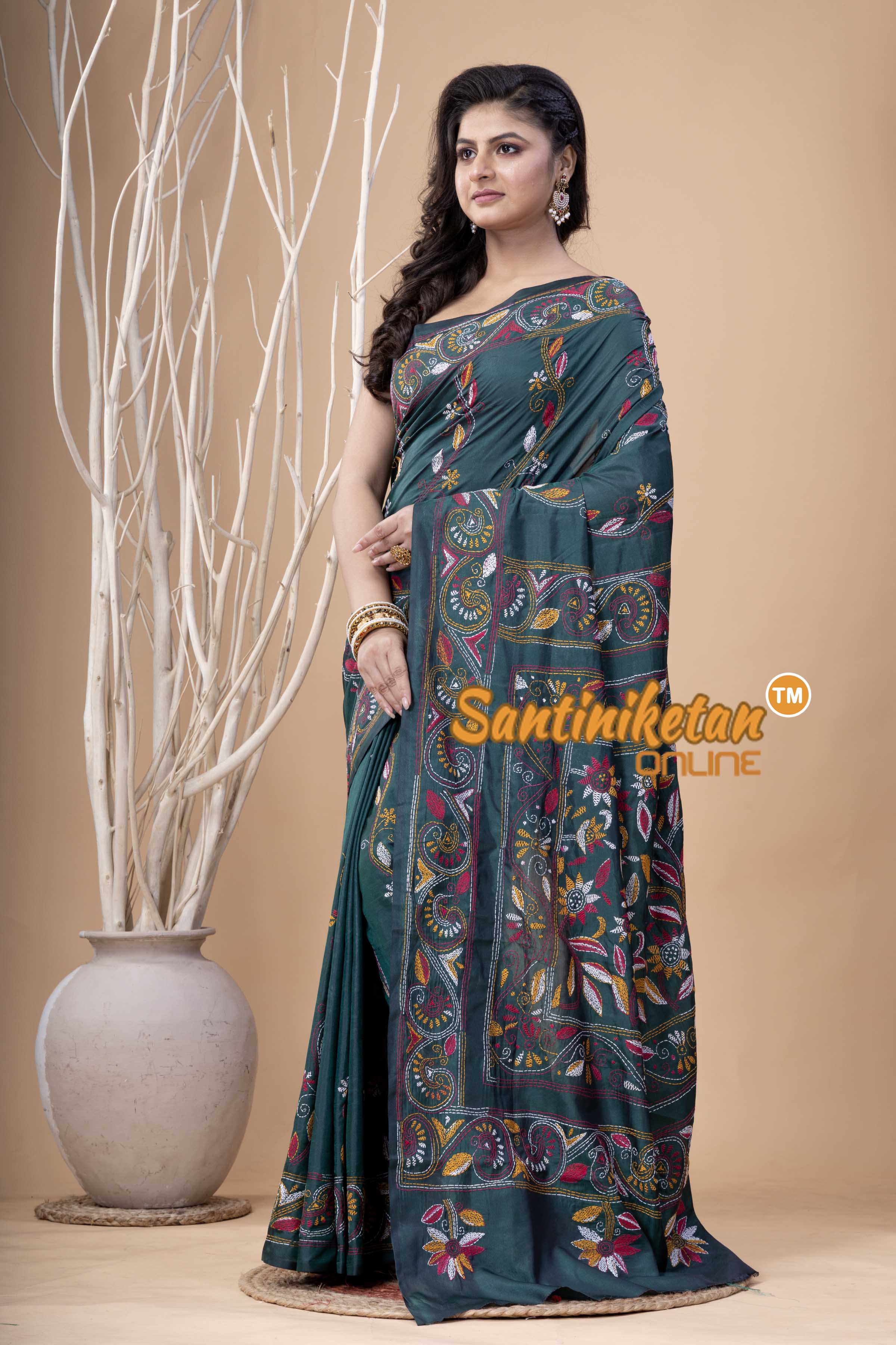 Bangalore Silk Kantha Stitch Saree SN202524005