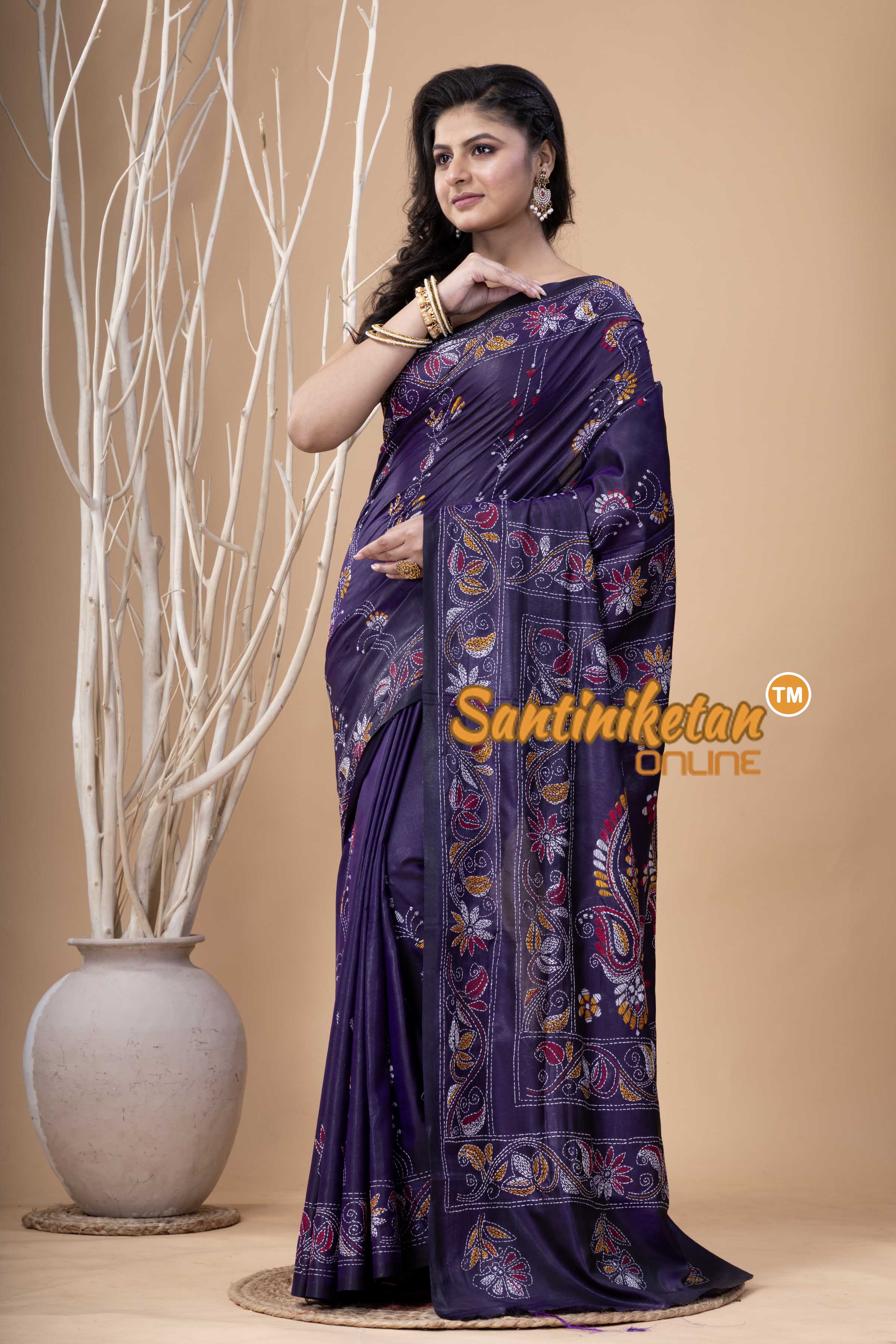 Bangalore Silk Kantha Stitch Saree SN202524011