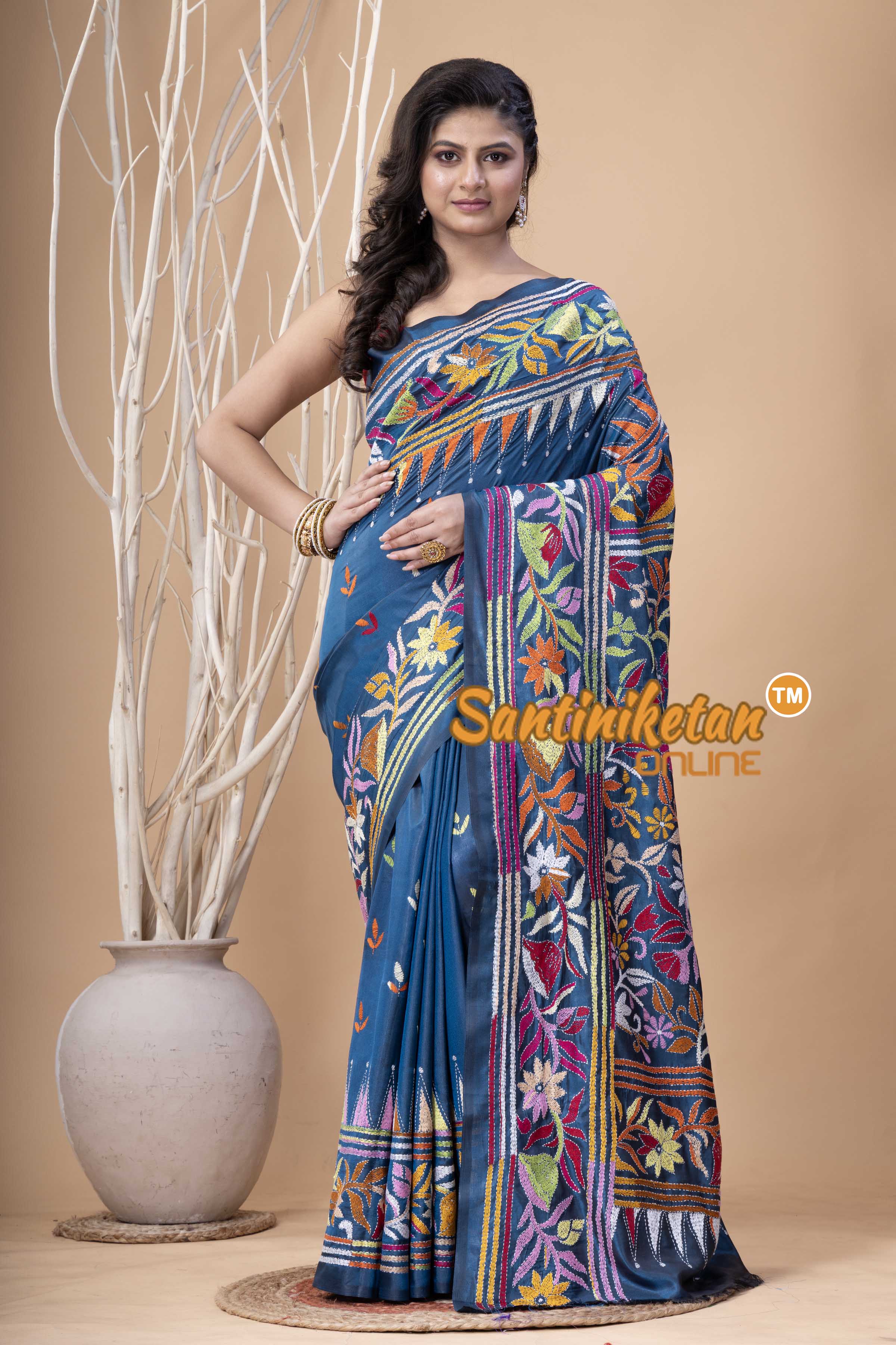 Bangalore Silk Kantha Stitch Saree SN202524023