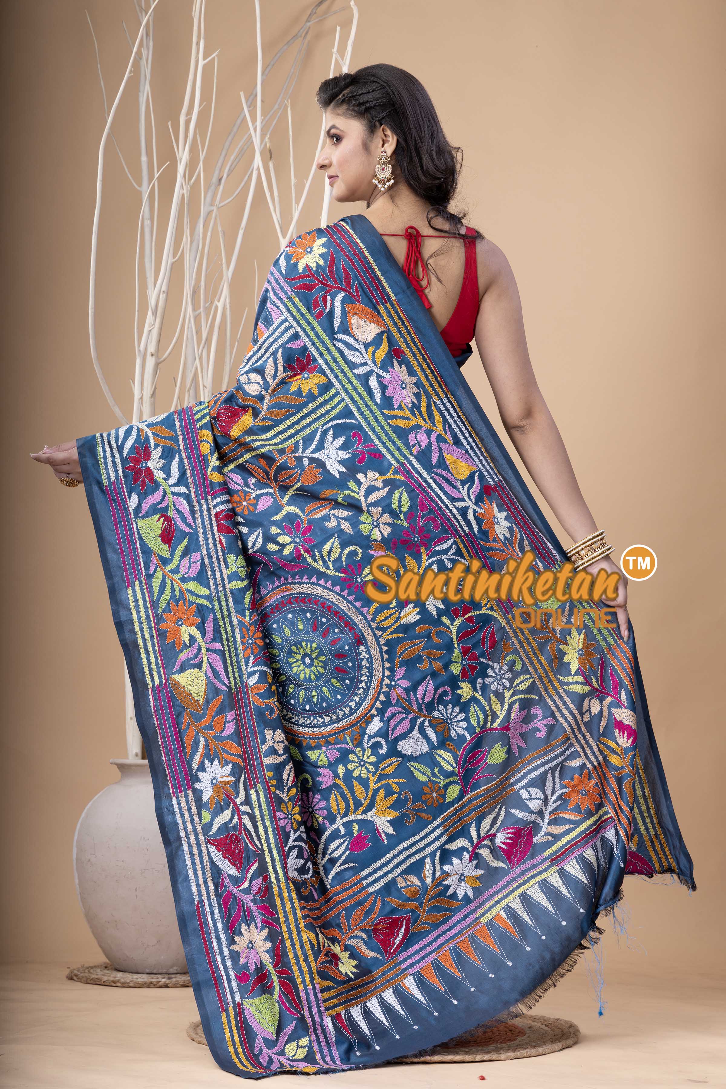 Bangalore Silk Kantha Stitch Saree SN202524023