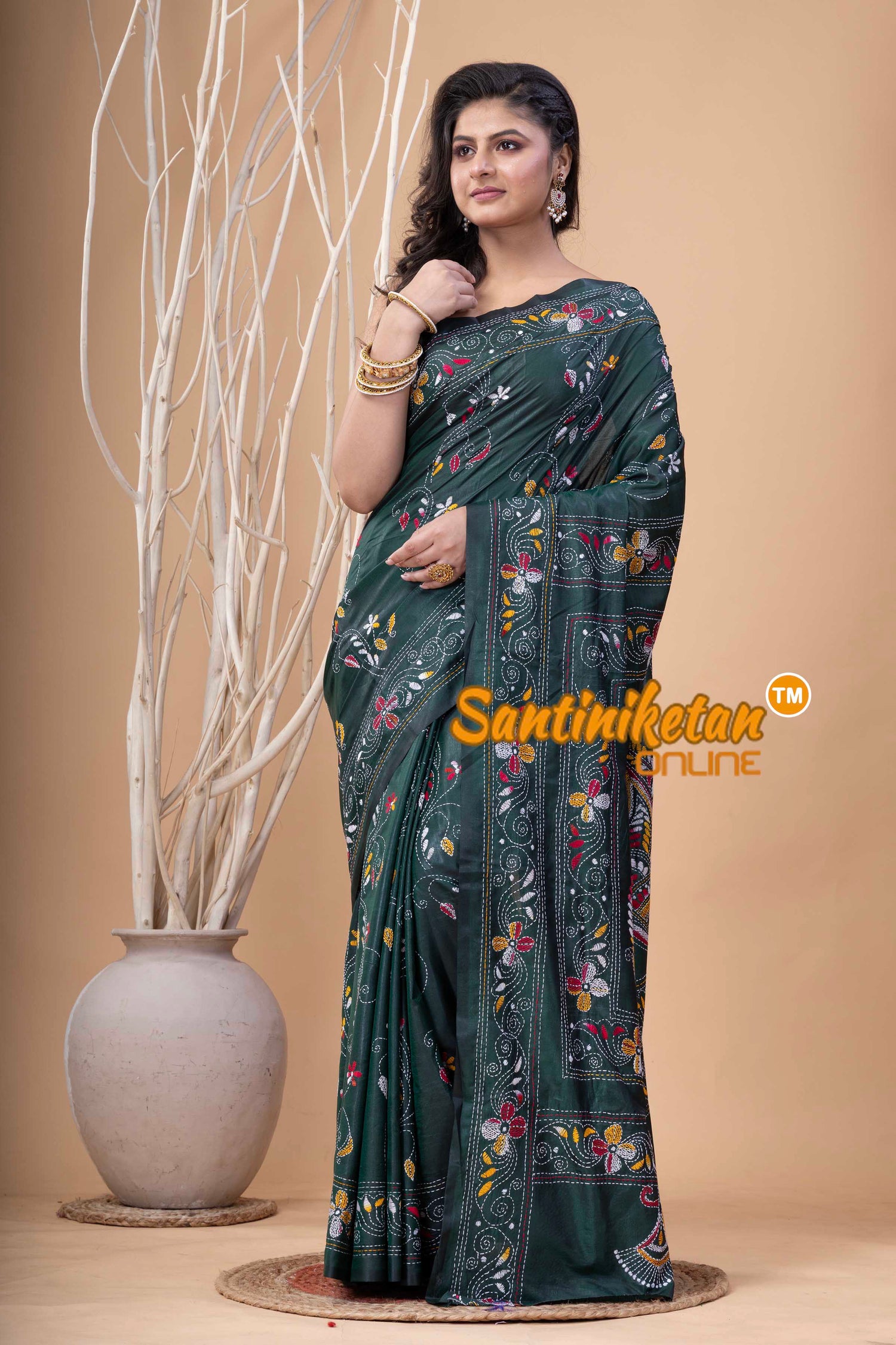 Bangalore Silk Kantha Stitch Saree SN202524035