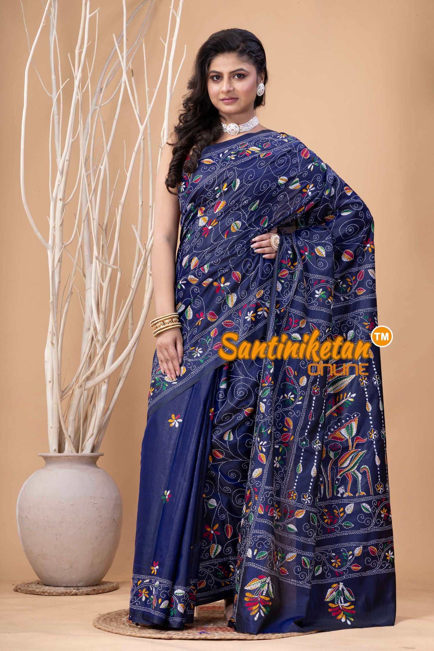 Bangalore Silk Kantha Stitch Saree SN202524083