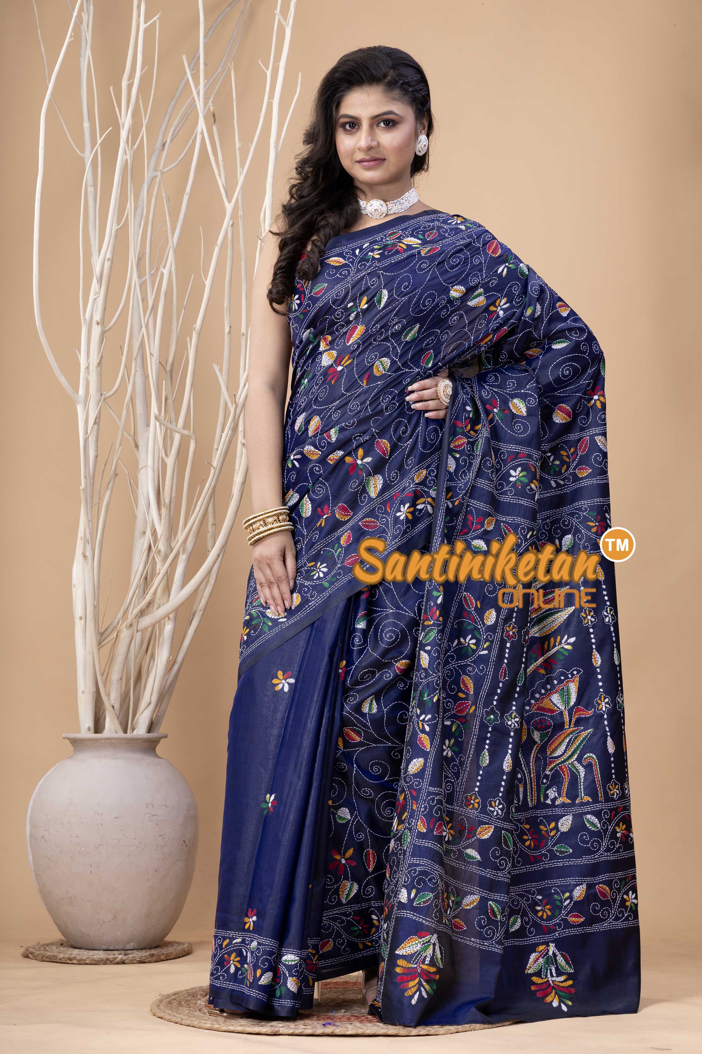 Bangalore Silk Kantha Stitch Saree SN202524083