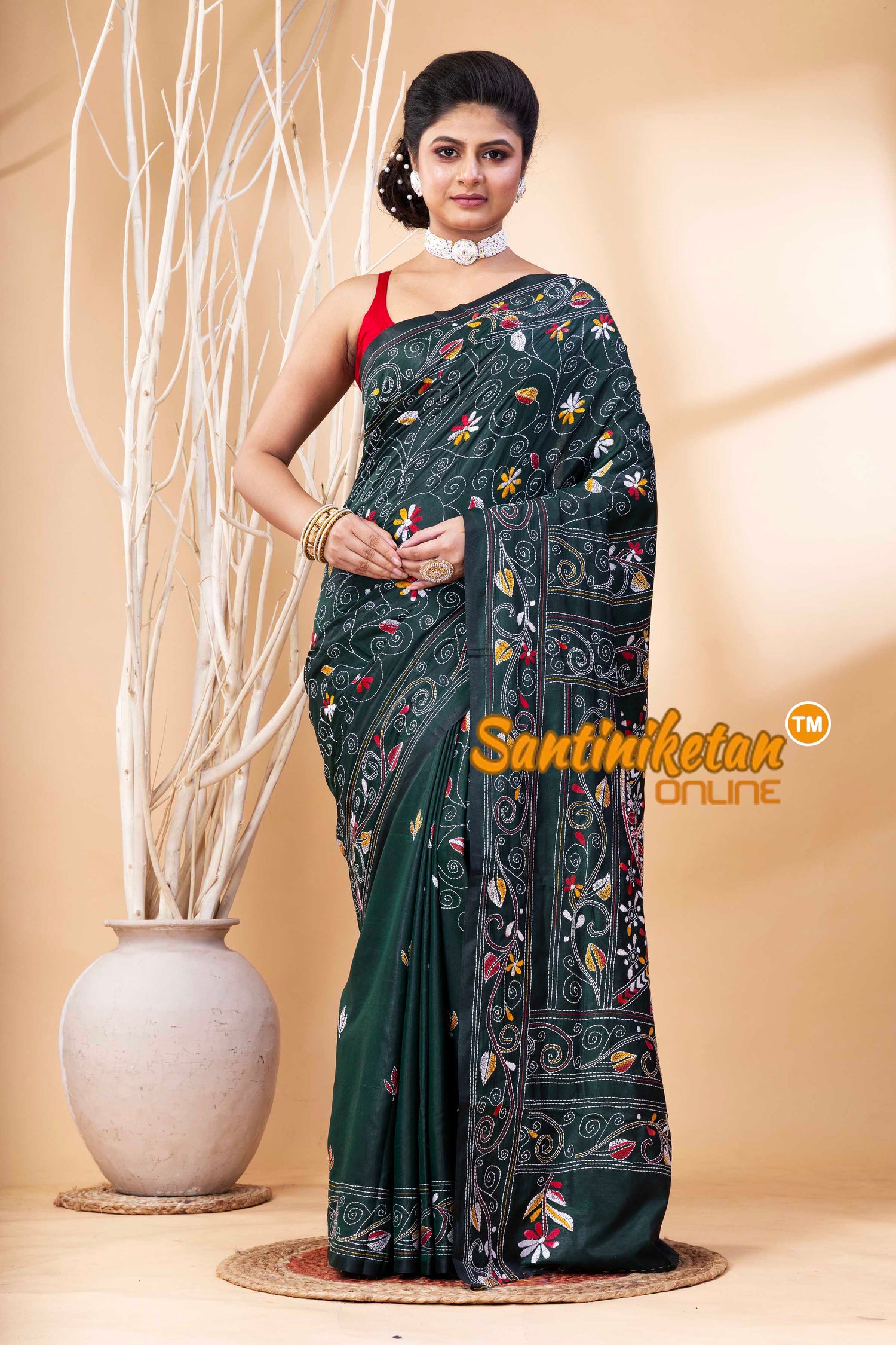 Bangalore Silk Kantha Stitch Saree SN202524089
